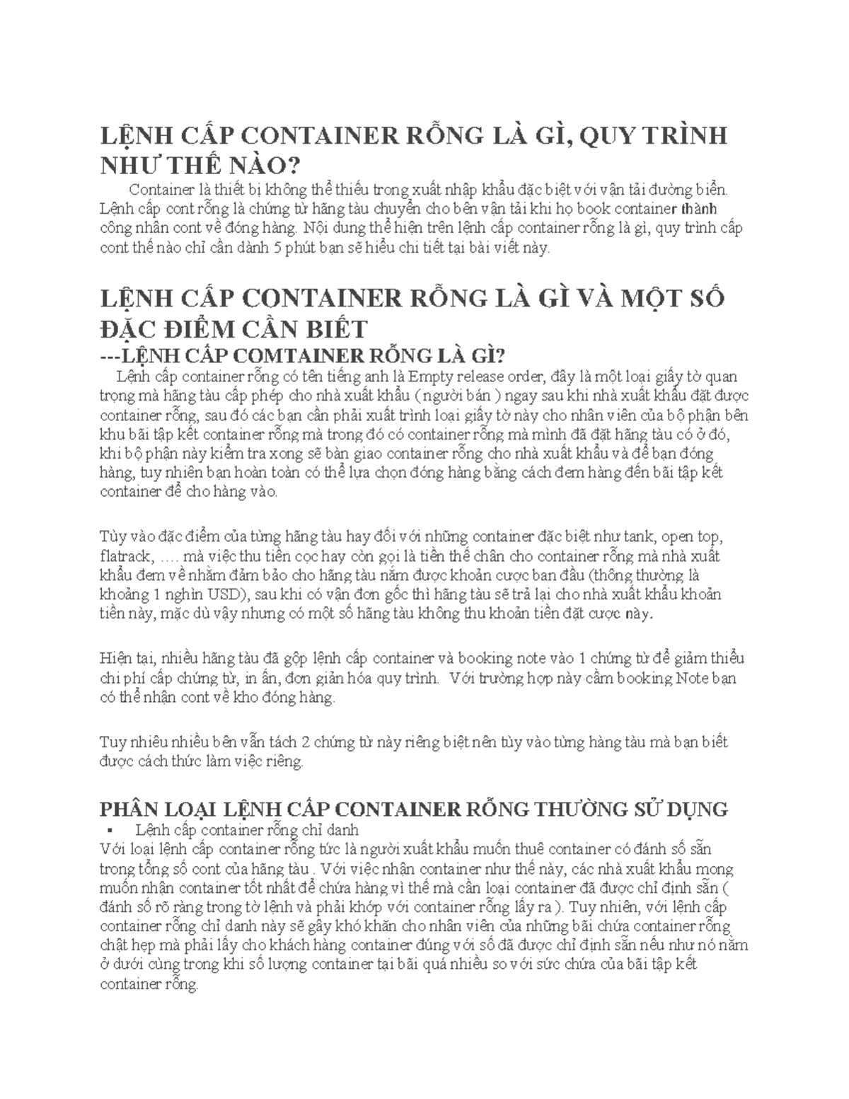 Quy Trình Lệnh Cấp Container Rỗng và Những Điểm Cần Biết 3485 - Studocu