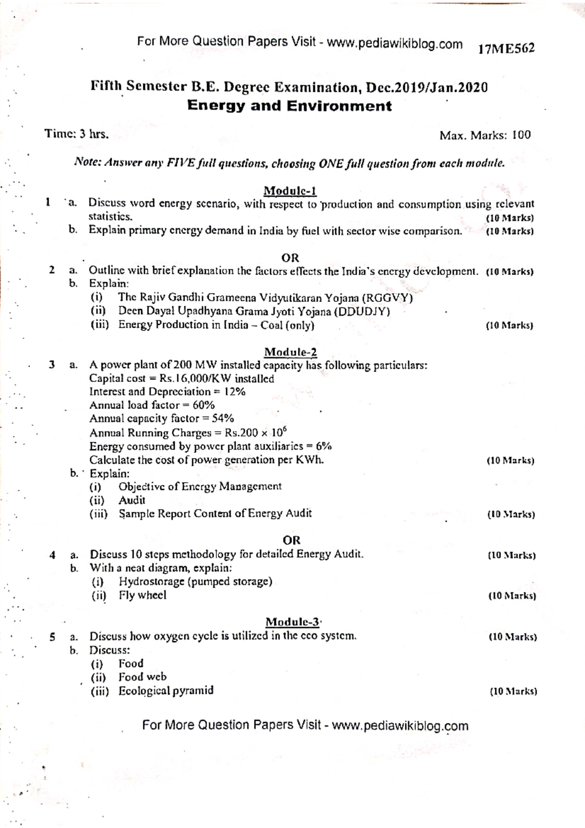 E&E Past Year Question Paper for Exam Preparation - Studocu