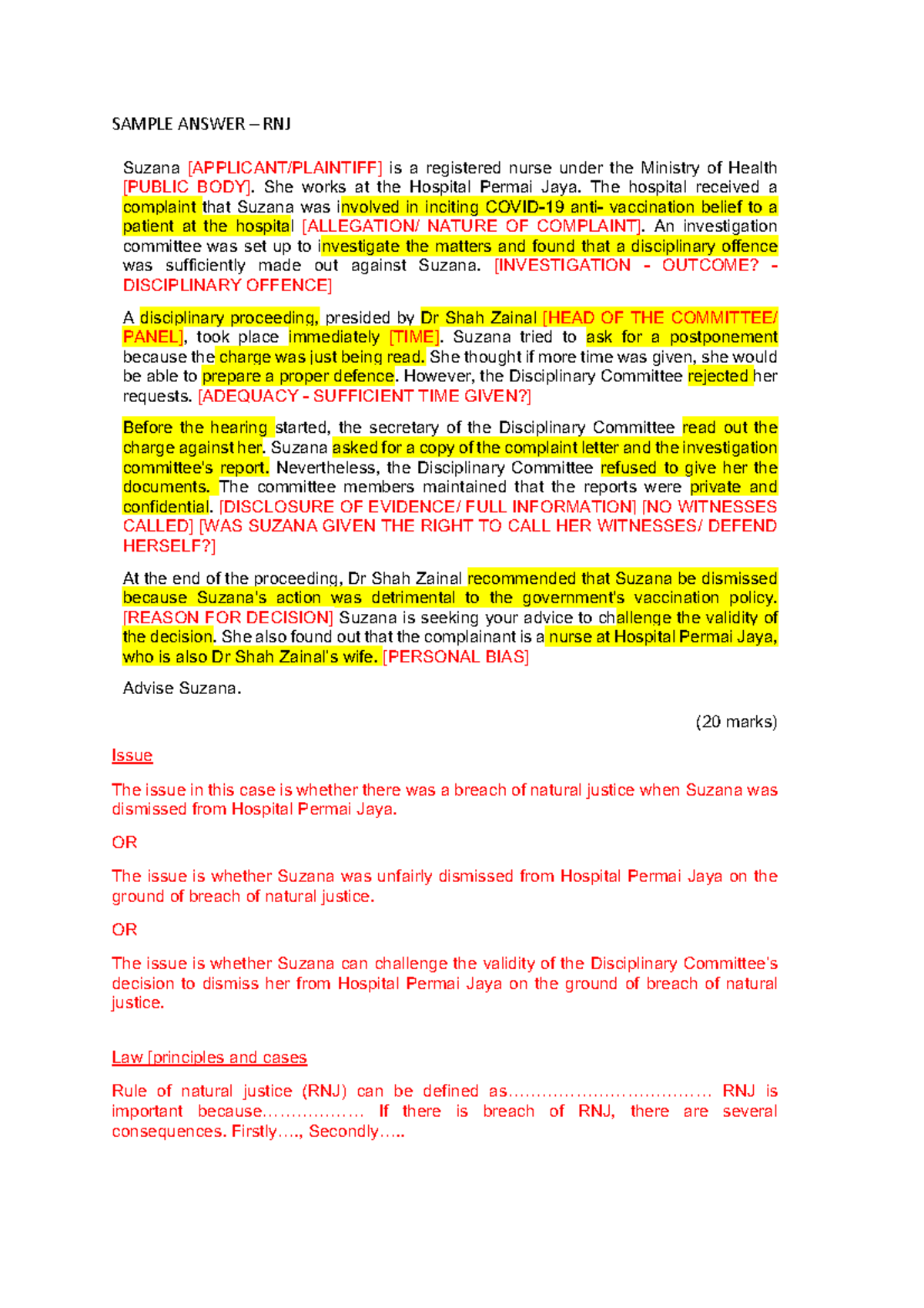 Sample Answer RNJ: Breach of Natural Justice in Disciplinary ...