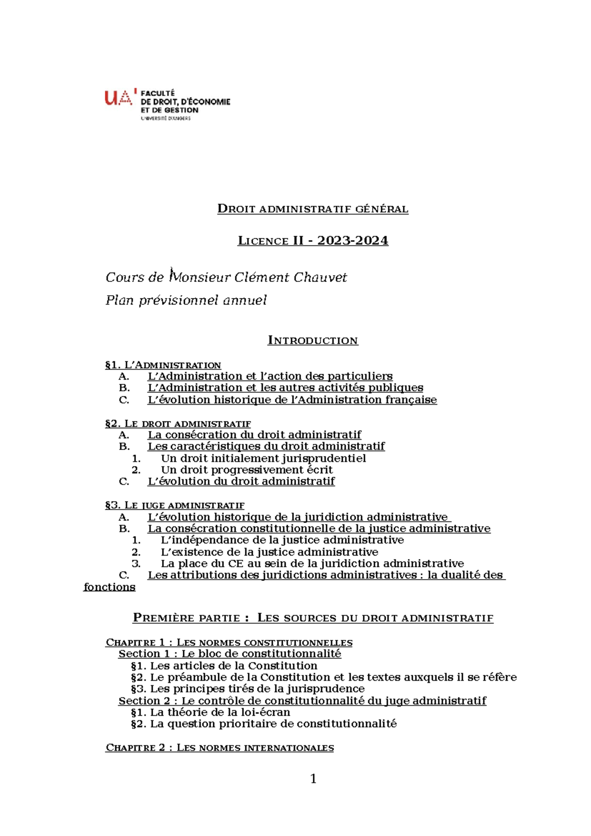 Résumé du Plan de Cours DA 1 en Droit Administratif - Licence II 2023 ...
