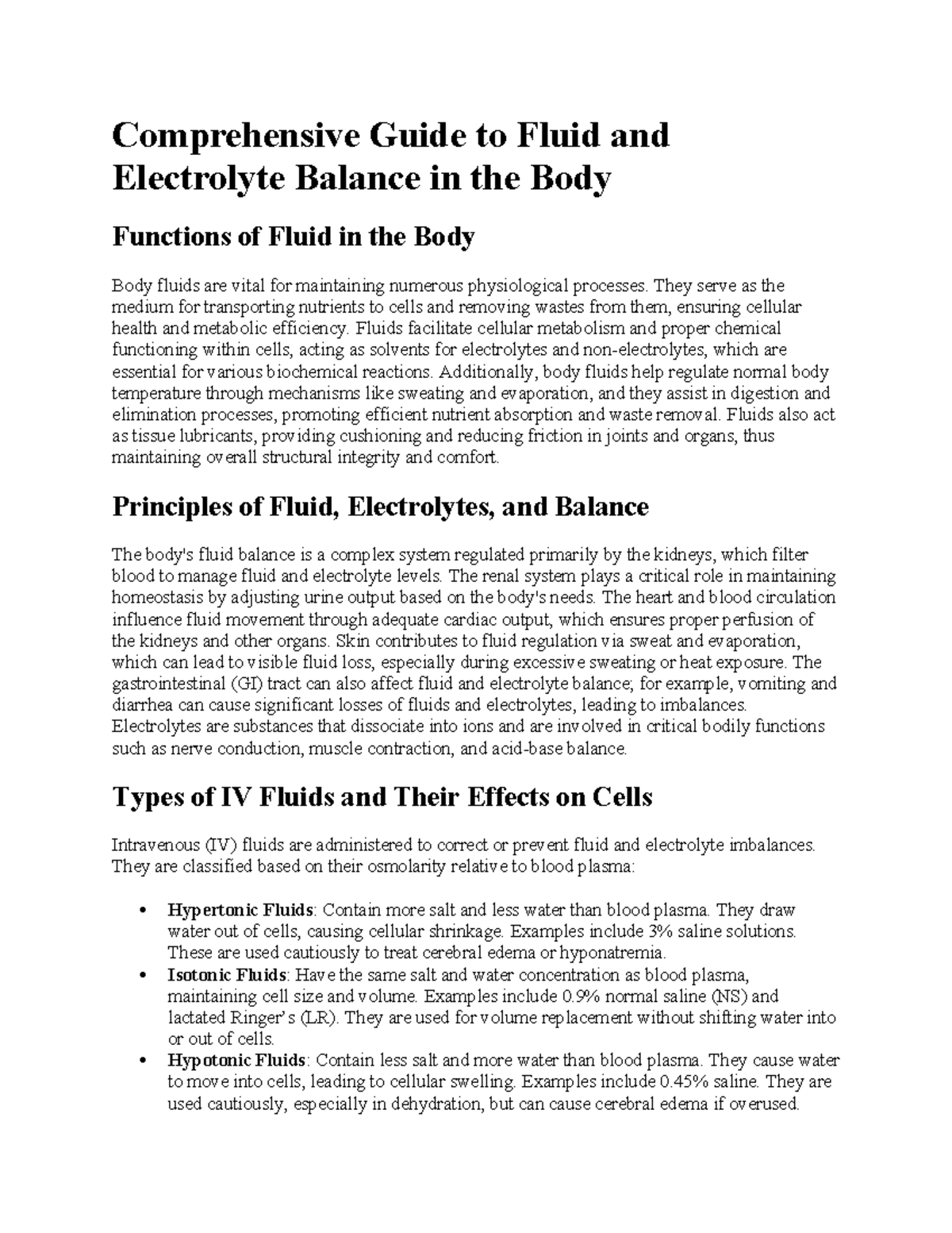 Final Notes on Fluid and Electrolyte Balance (NUR 301) - Studocu
