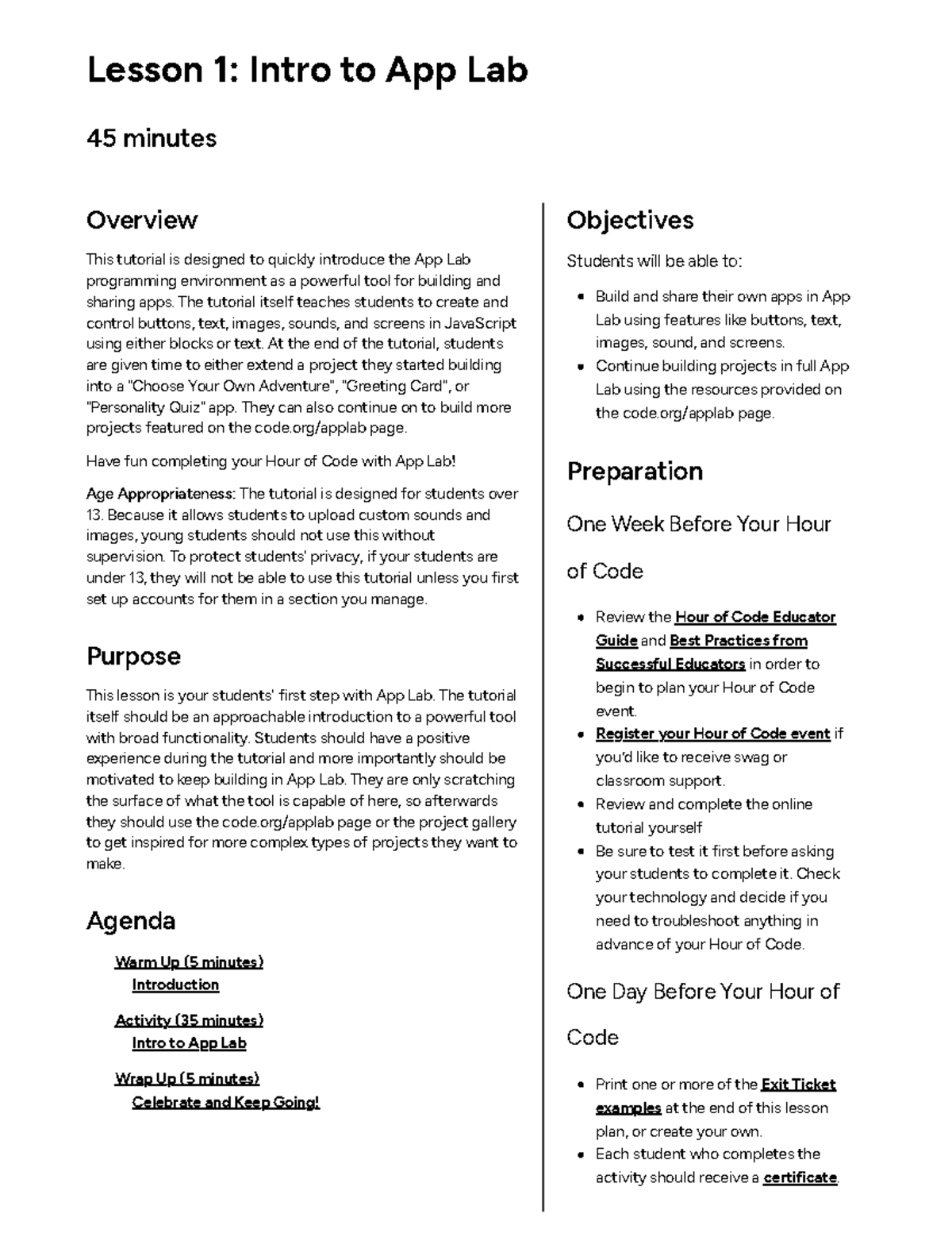 Lesson 1: Intro to App Lab - Programming Basics and Objectives - Studocu