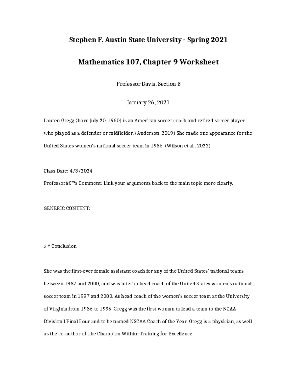 Mathematics 107 Spring 2021 Chapter 9 Worksheet - Professor Davis - Studocu