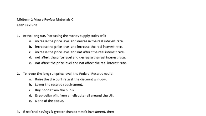 Midterm 2 Macro Review Notes C Econ 102 Cho - Studocu