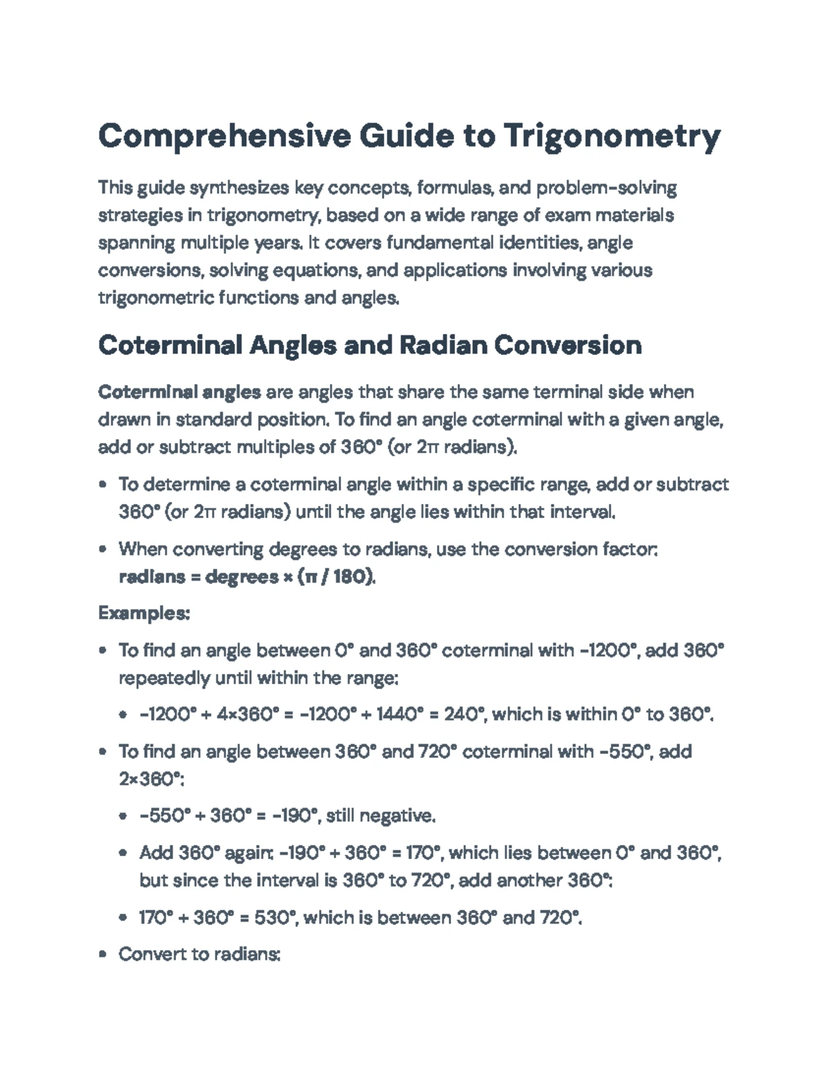 Trigonometry Practice Questions & Solutions (COM101) - Studocu