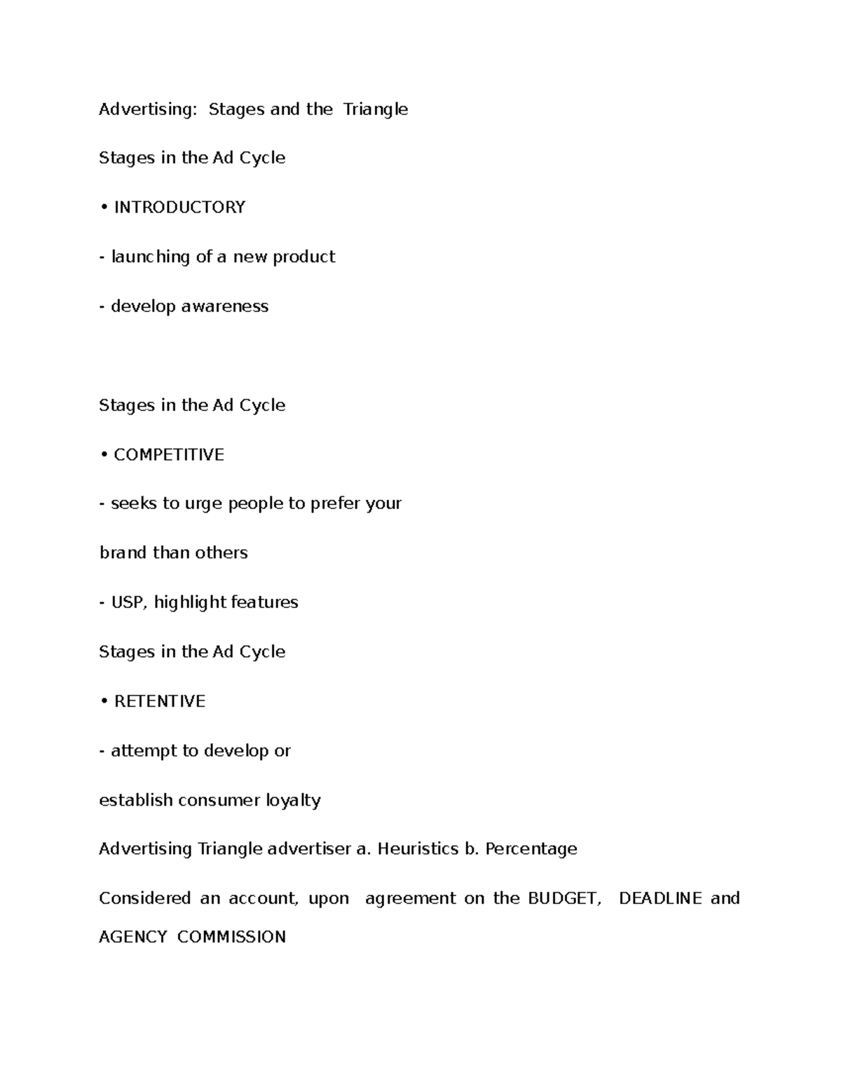 Ad Stages and the Advertising Triangle Overview - Key Concepts - Studocu