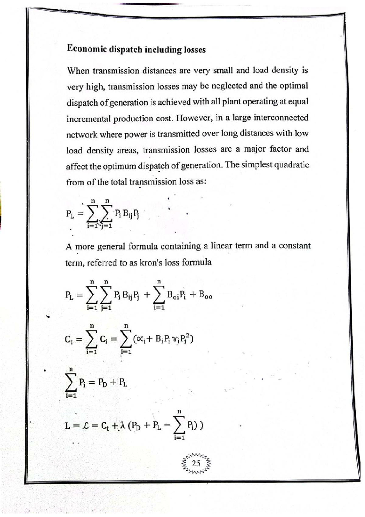 Economic Dispatch with Losses Analysis for Course EE 301 - Studocu