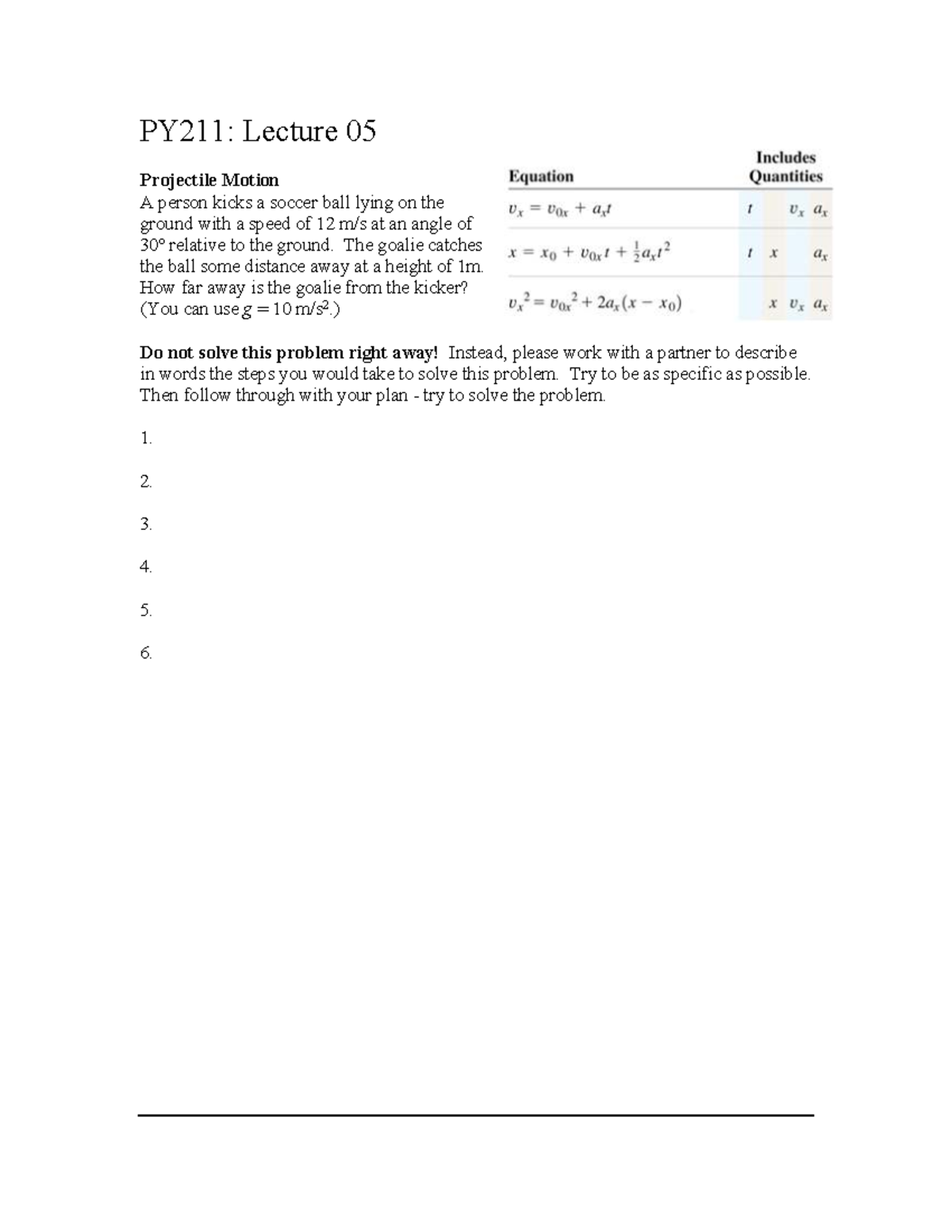 PY211: Lecture 05 - Projectile Motion Problem Solving Guide - Studocu