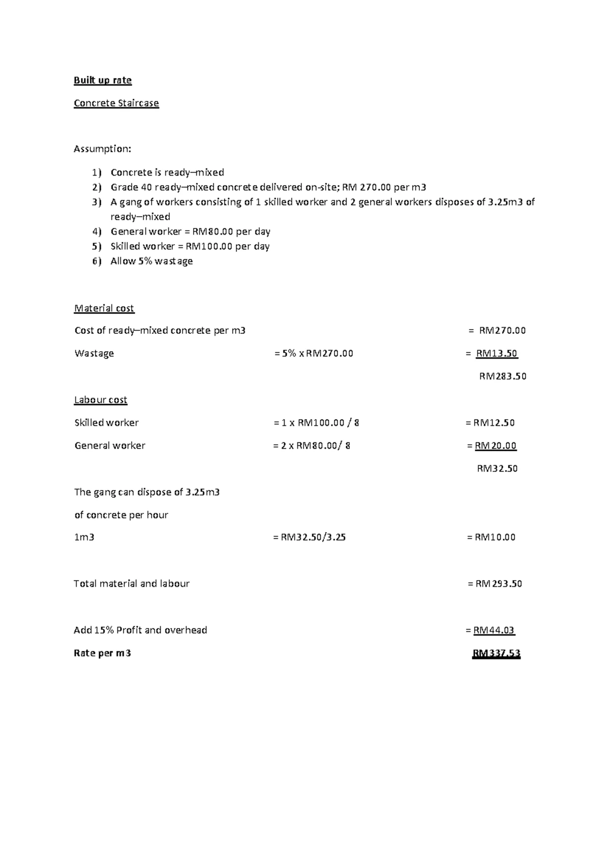 Brickwork Rate Build-Up - BACHELOR OF CONSTRUCTION ANALYSIS OF PRICES ...