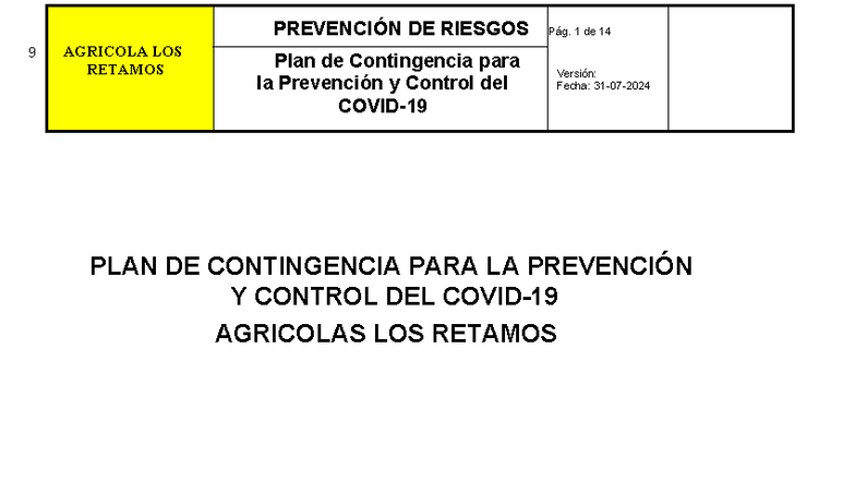 Plan de Contingencia COVID-19 9 AGRICOLA LOS RETAMOS - Studocu