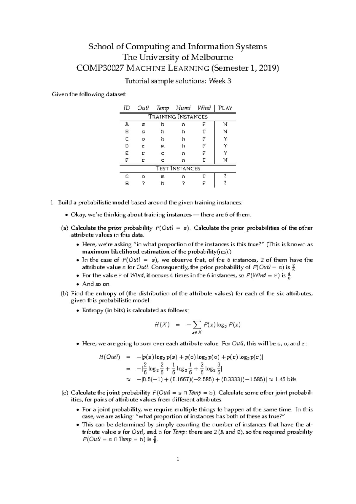 Solution-03 Machine Learning Tutorial - School of Computing and ...