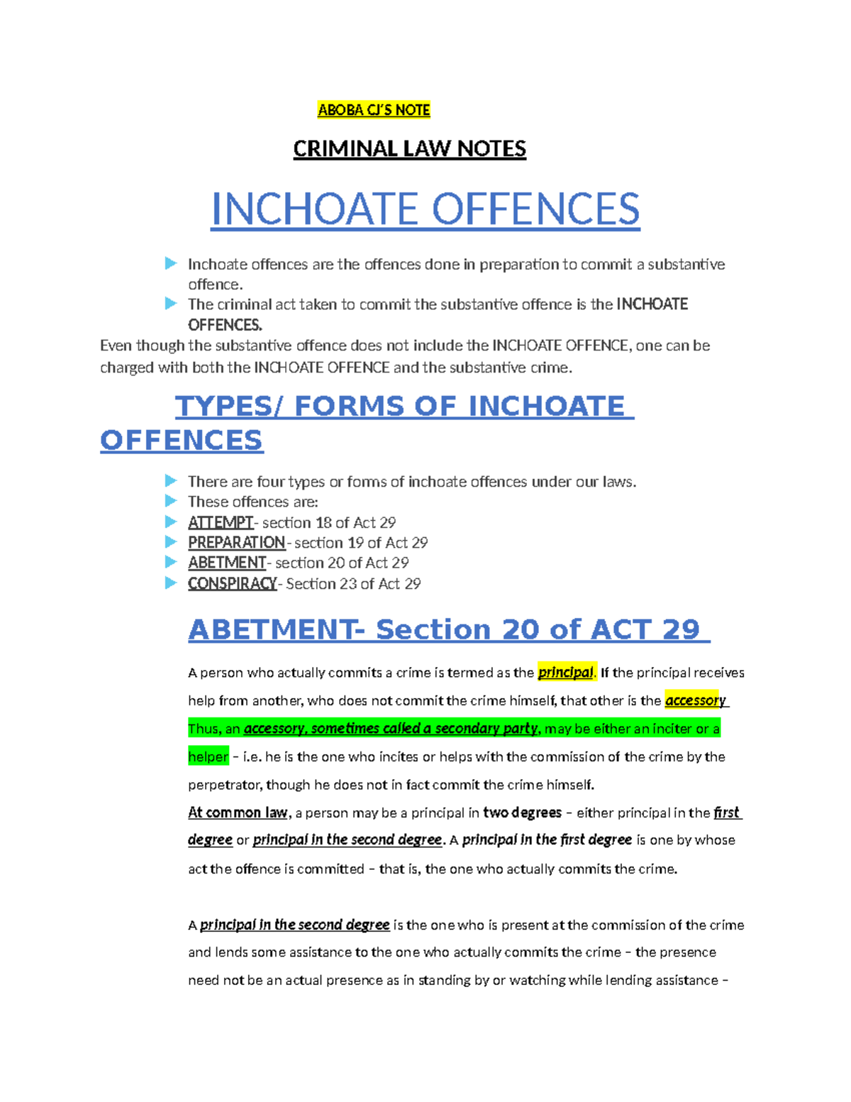 Criminal LAW Notes: Inchoate Offences Explained (Final) - Studocu
