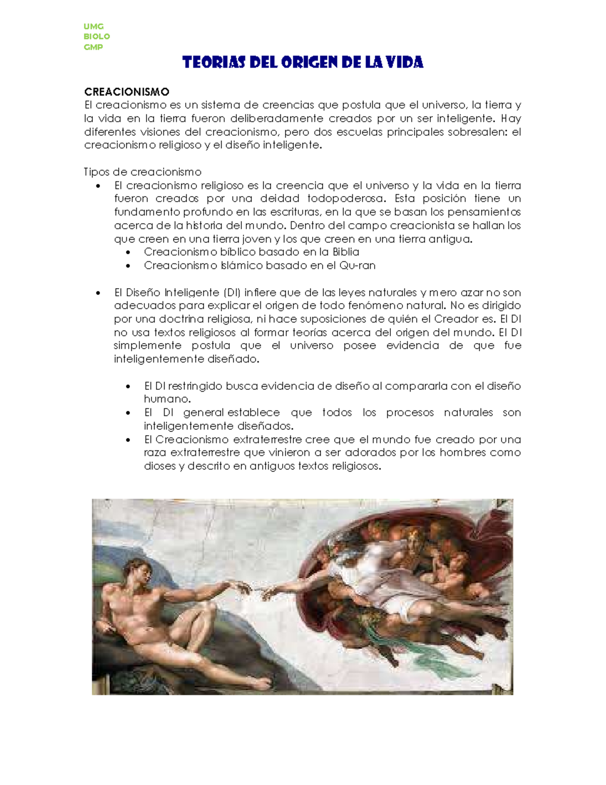 Teorias DEL Origen DE LA VIDA - BIOLO GMP TEORIAS DEL ORIGEN DE LA VIDA ...