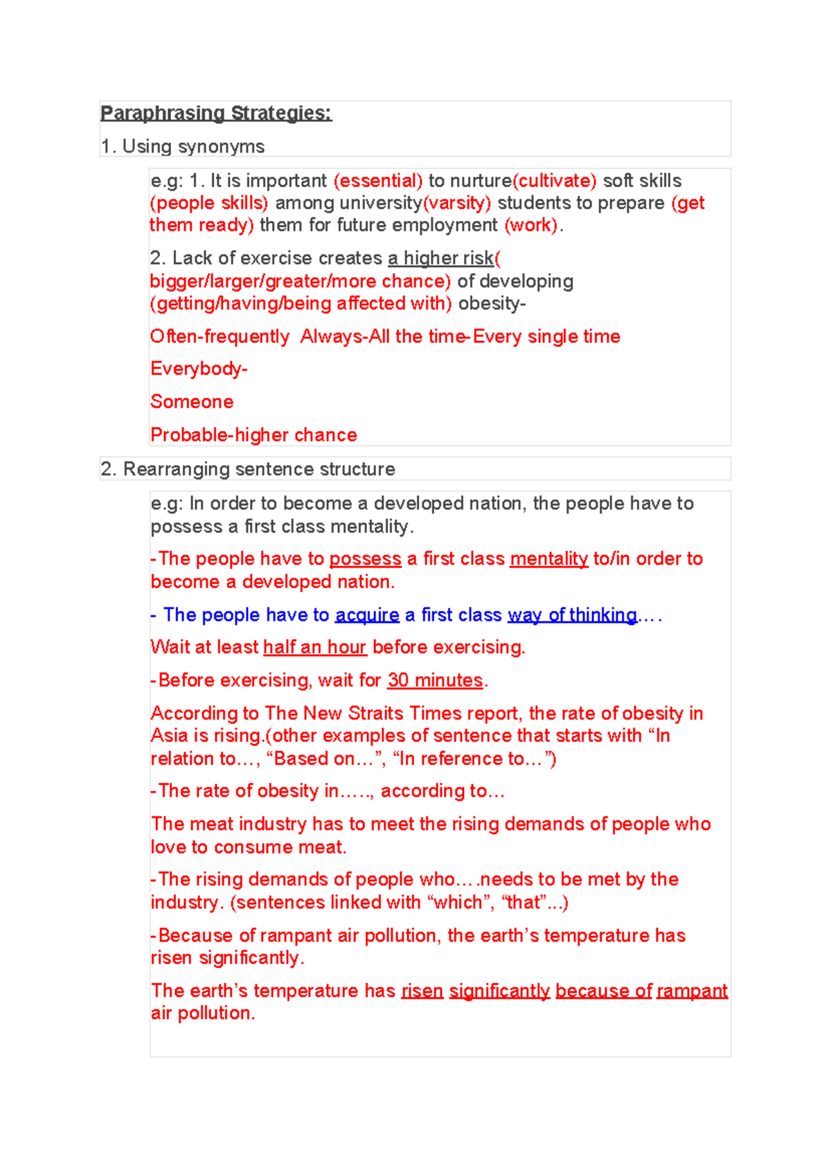 550 401 Paraphrasing Strategies: Techniques for Effective Rewording ...