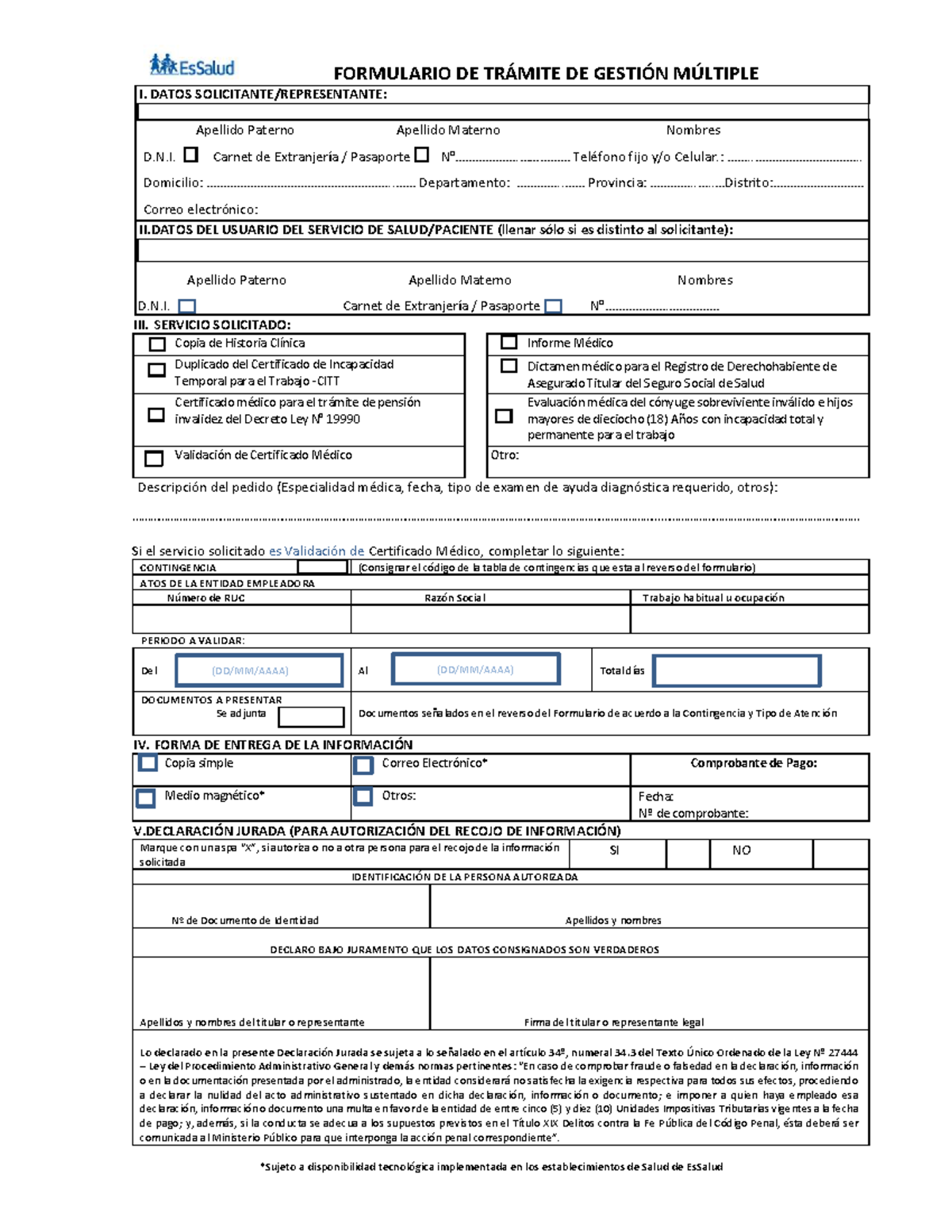Formulario de Trámite de Gestión Múltiple - EsSalud - Document Preview