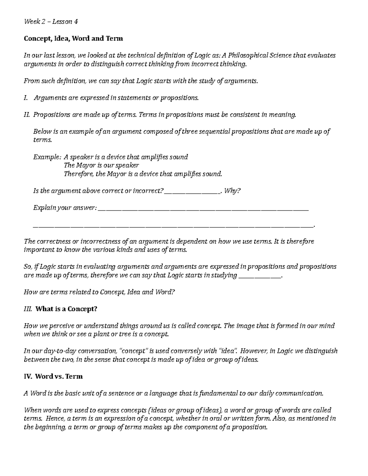 Lesson 3 - Concept Idea Word Term Lesson 3 - Concept Idea Word Term ...