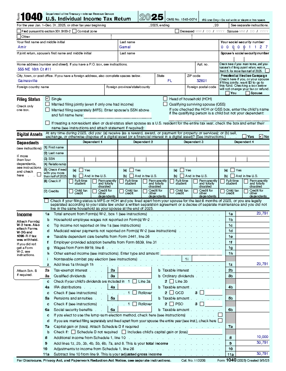 ACC 330 5-1 Project One: IRS Form 1040 for 2025 Tax Year - Studocu