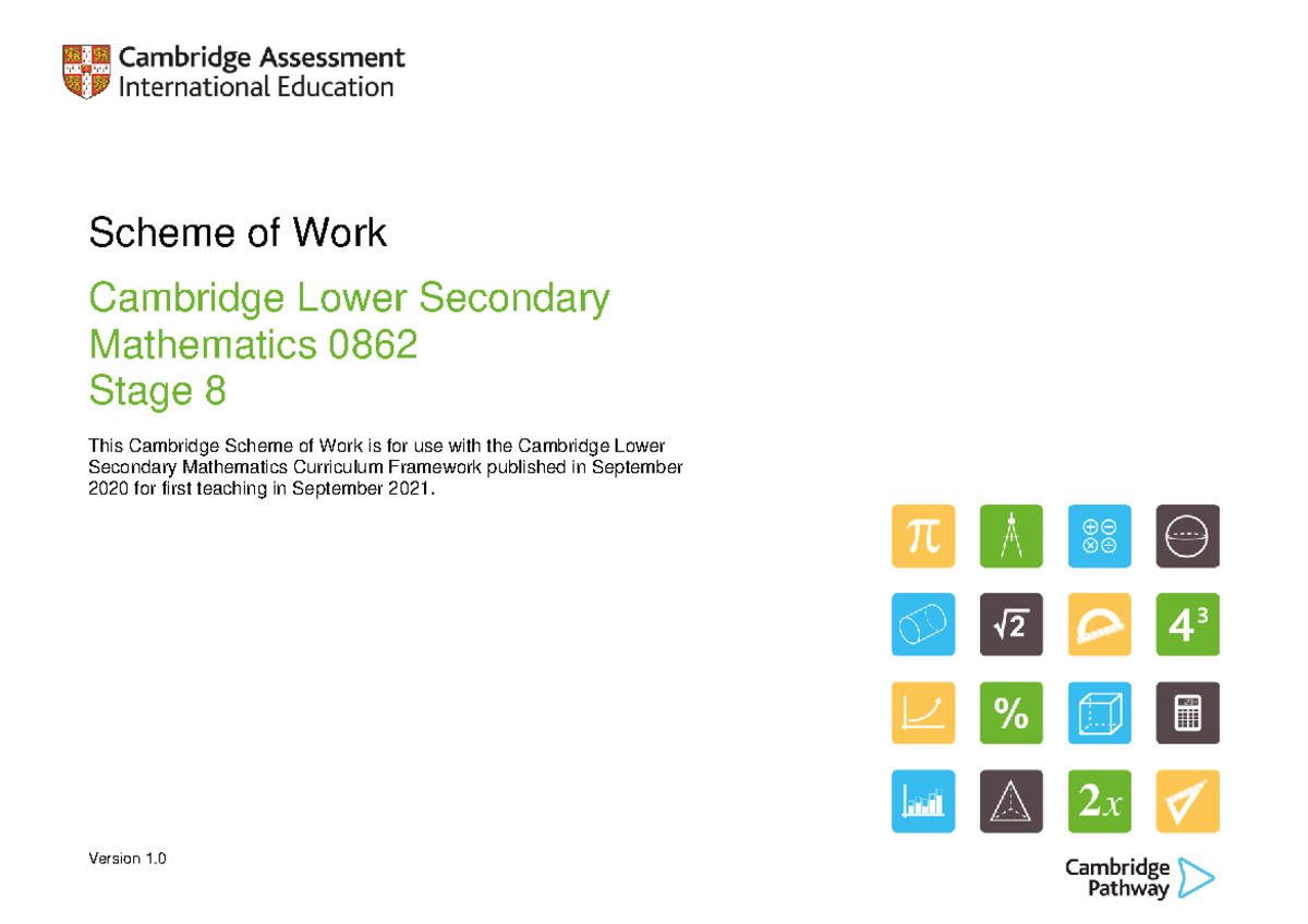 0862 Lower Secondary Mathematics Stage 8 Scheme of Work Overview - Studocu