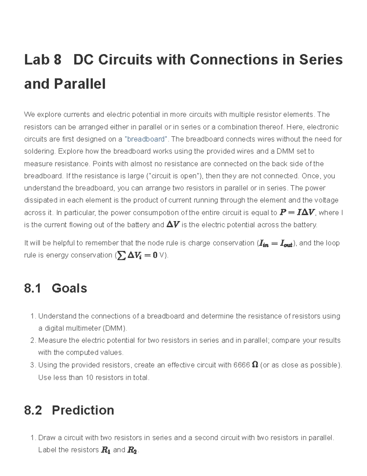 Lab 8 DC Circuits with Connections in Series and Parallel PHYS 152 ...