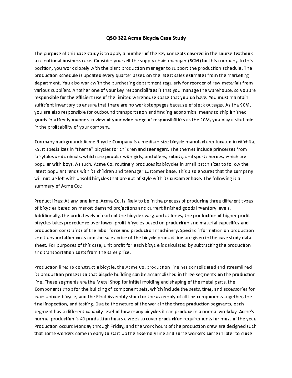 QSO 322 Acme Bicycle Case Study Analysis and Insights Report - Studocu
