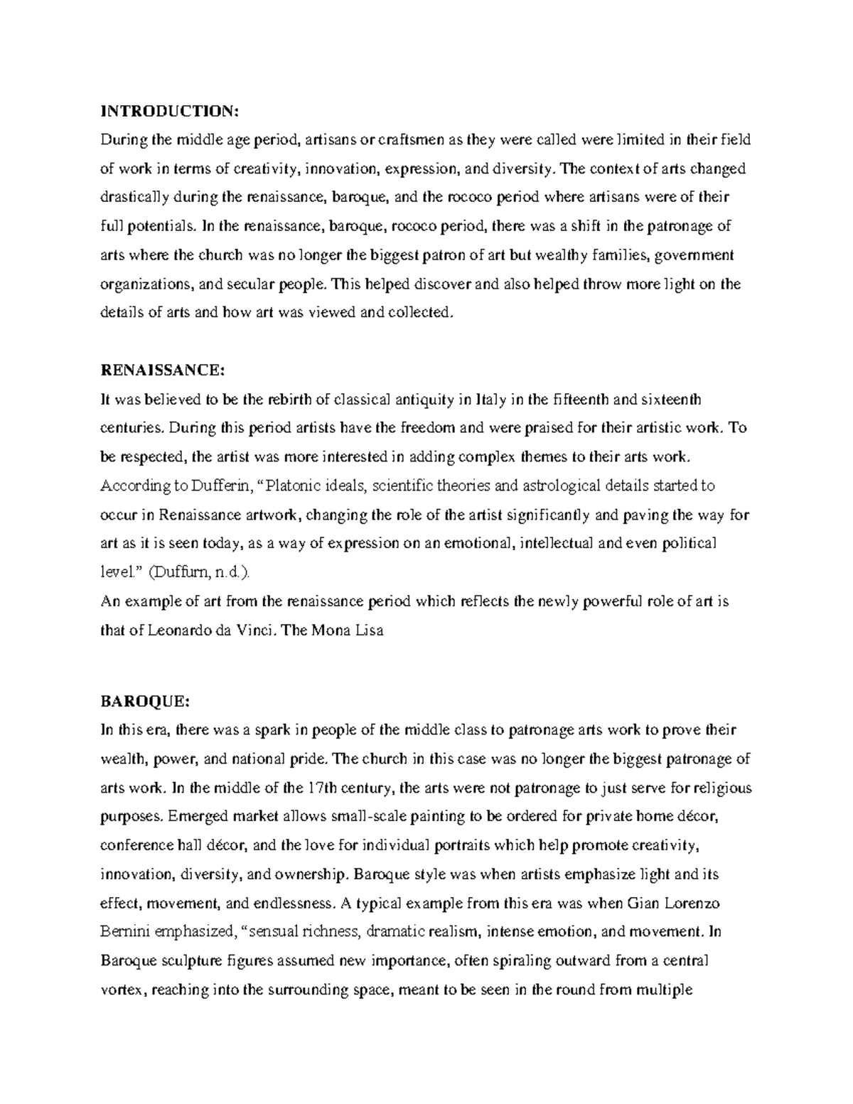 Written Assignment: Week 4 - AHIST 1401 Art Evolution in Renaissance ...