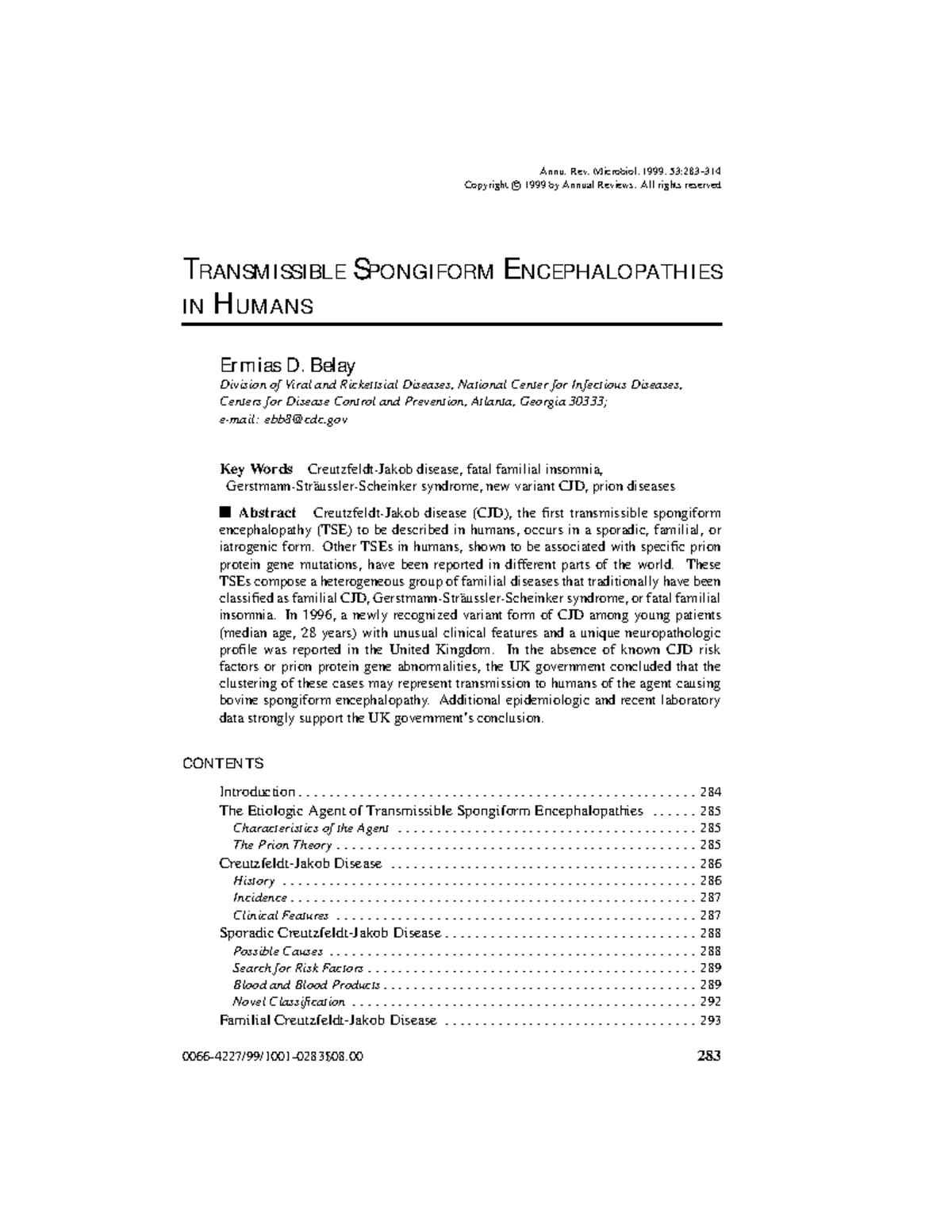 Transmissible Spongiform Encephalopathies in Humans: A Comprehensive ...