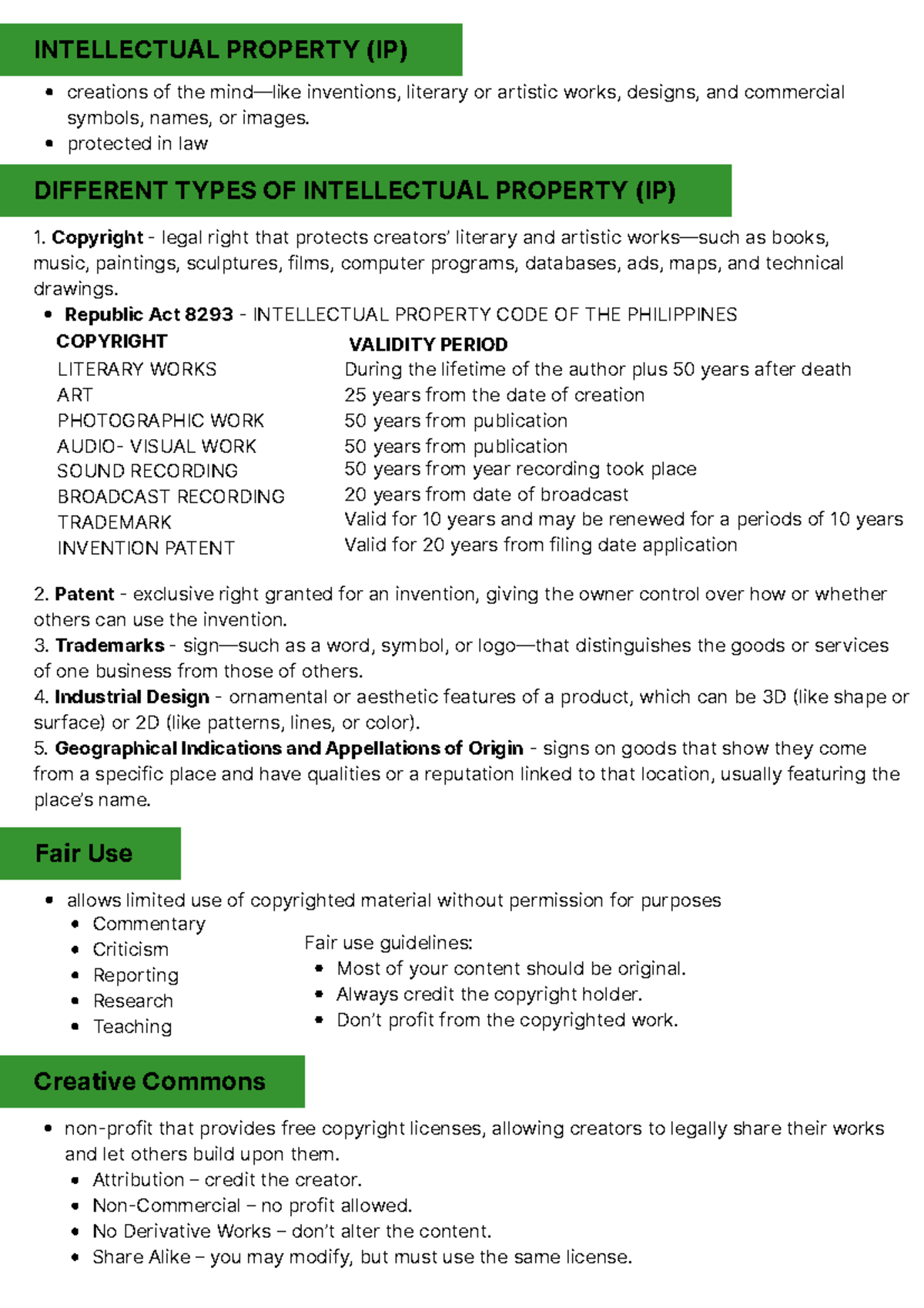 INTELLECTUAL PROPERTY (IP) TYPES AND DIGITAL CITIZENSHIP NOTES - Studocu