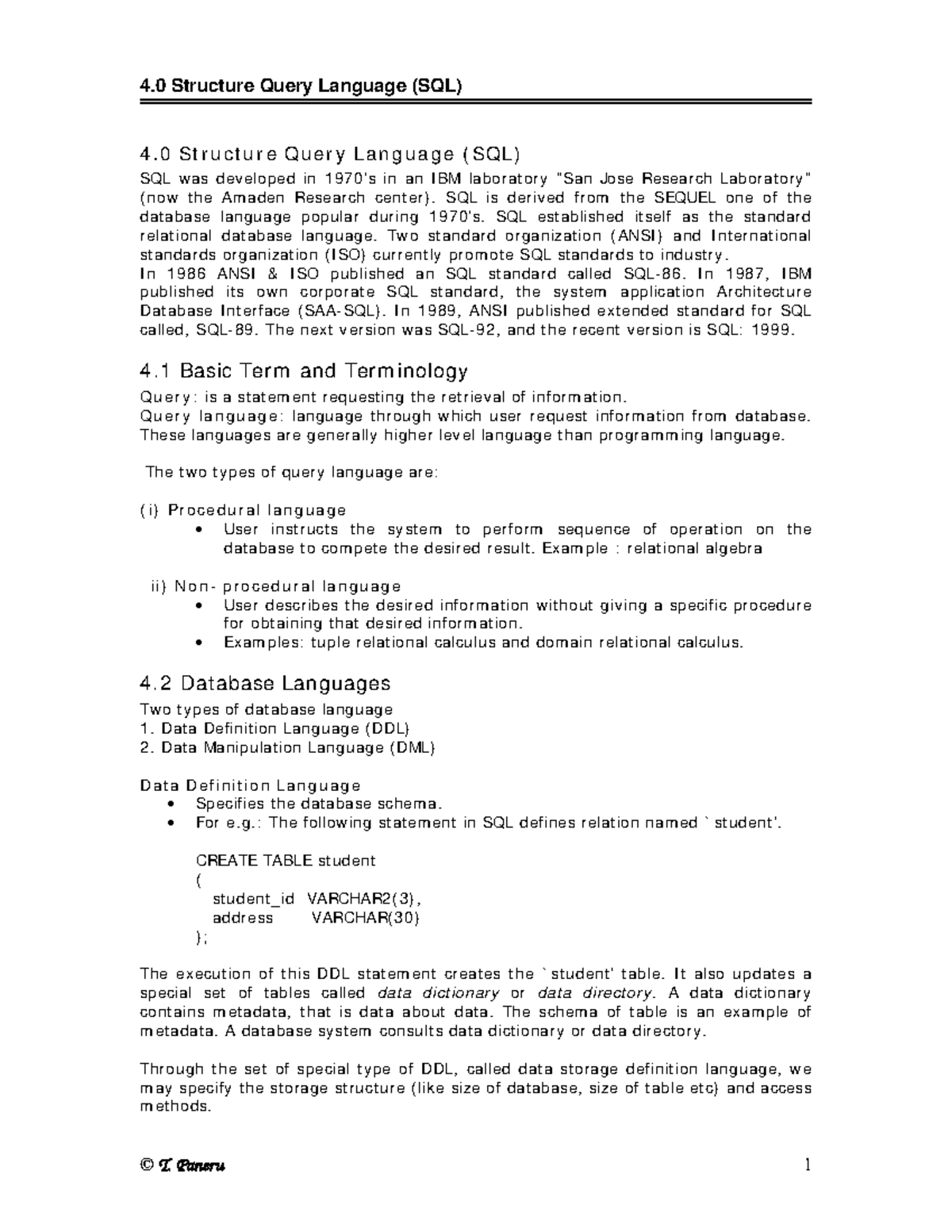 Chapter 4 Structured Query Language 10 - 4 Structure Query Language ...