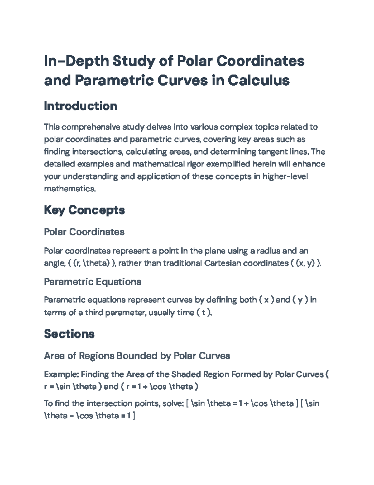Advanced Concepts in Polar Coordinates and Parametric Curves in ...