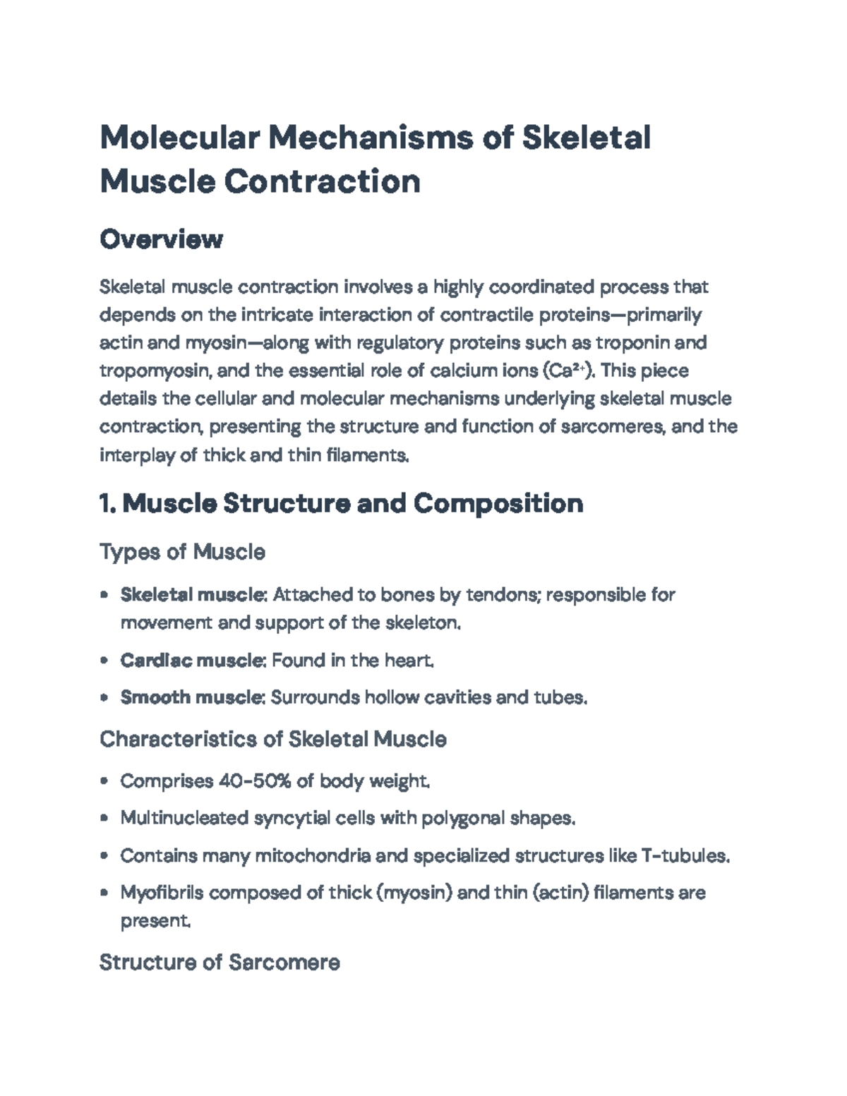 Molecular Mechanisms of Skeletal Muscle Contraction: Overview and ...