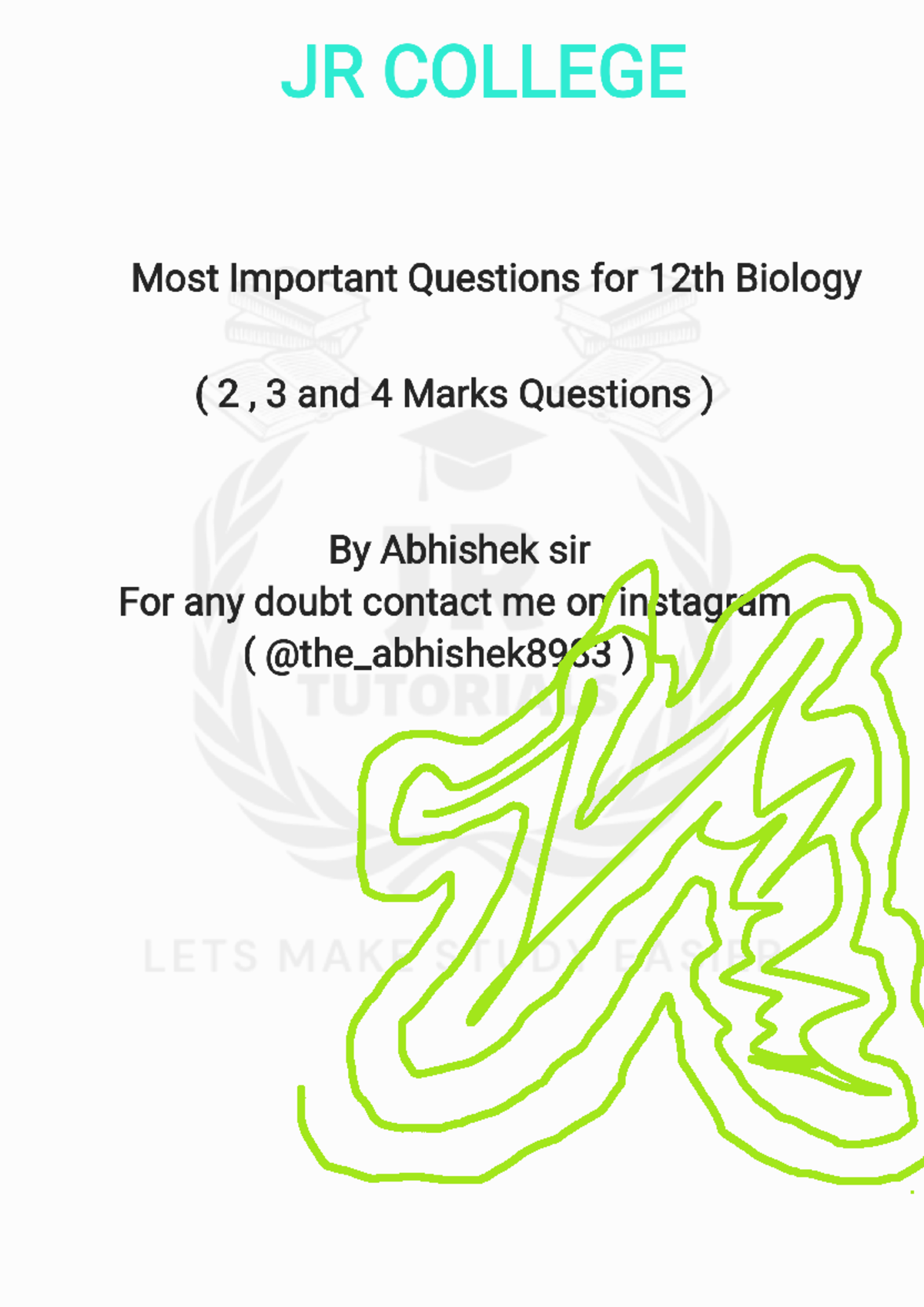 12th Biology (JR COLLEGE) Important Questions & Study Guide - Studocu