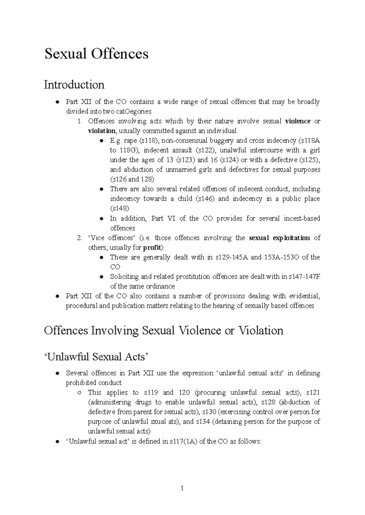 Sexual Offences: Analysis of Rape and Unlawful Acts (CO) - Studocu