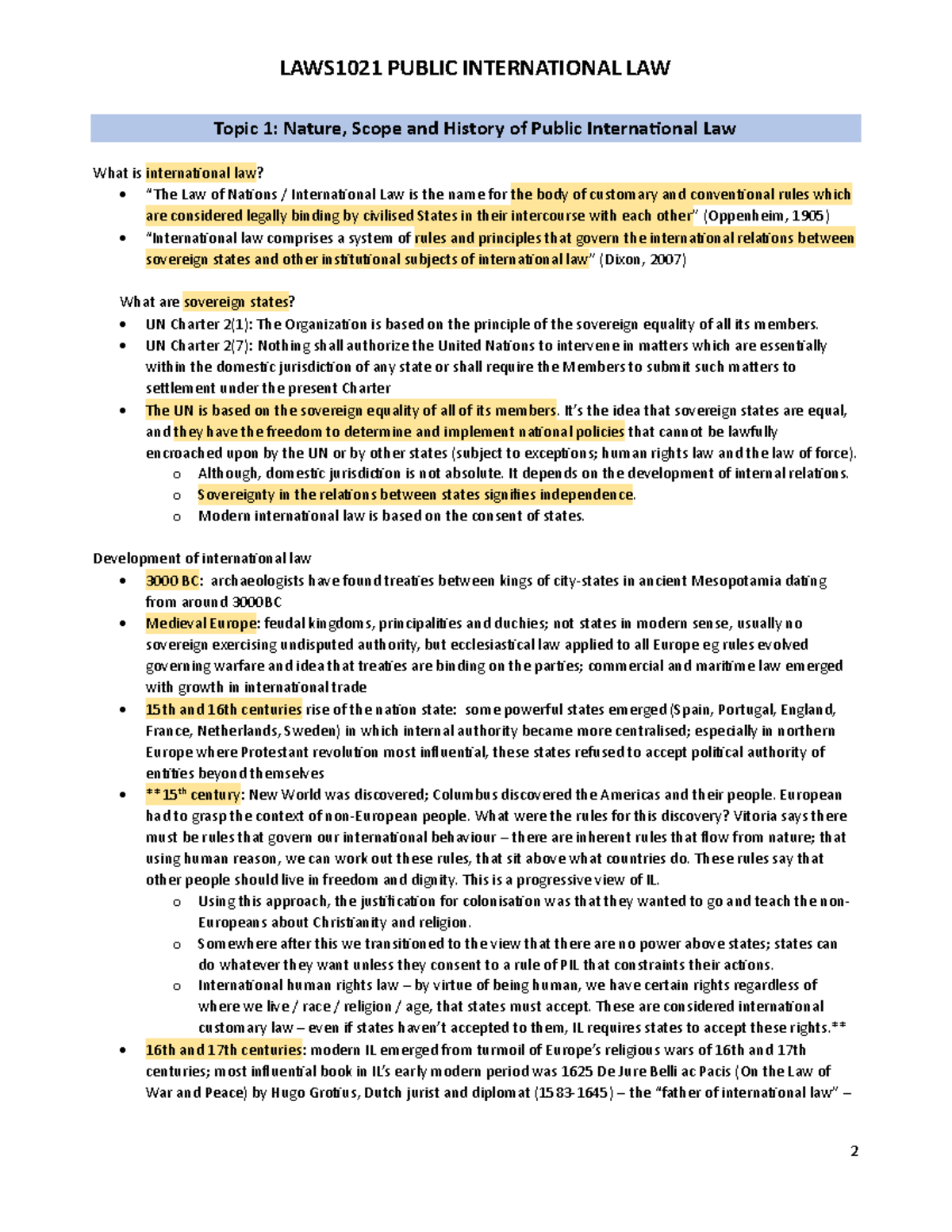 LAWS1021 PUBLIC INTERNATIONAL LAW T1: Intro to Nature & History of IL ...