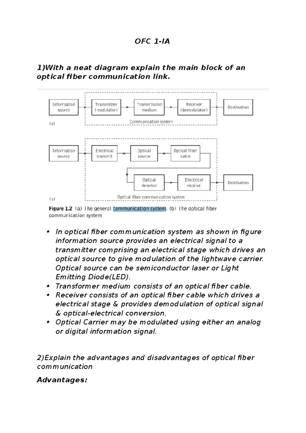 OFC 1-IA Lecture Notes: Optical Fiber Communication Fundamentals - Studocu
