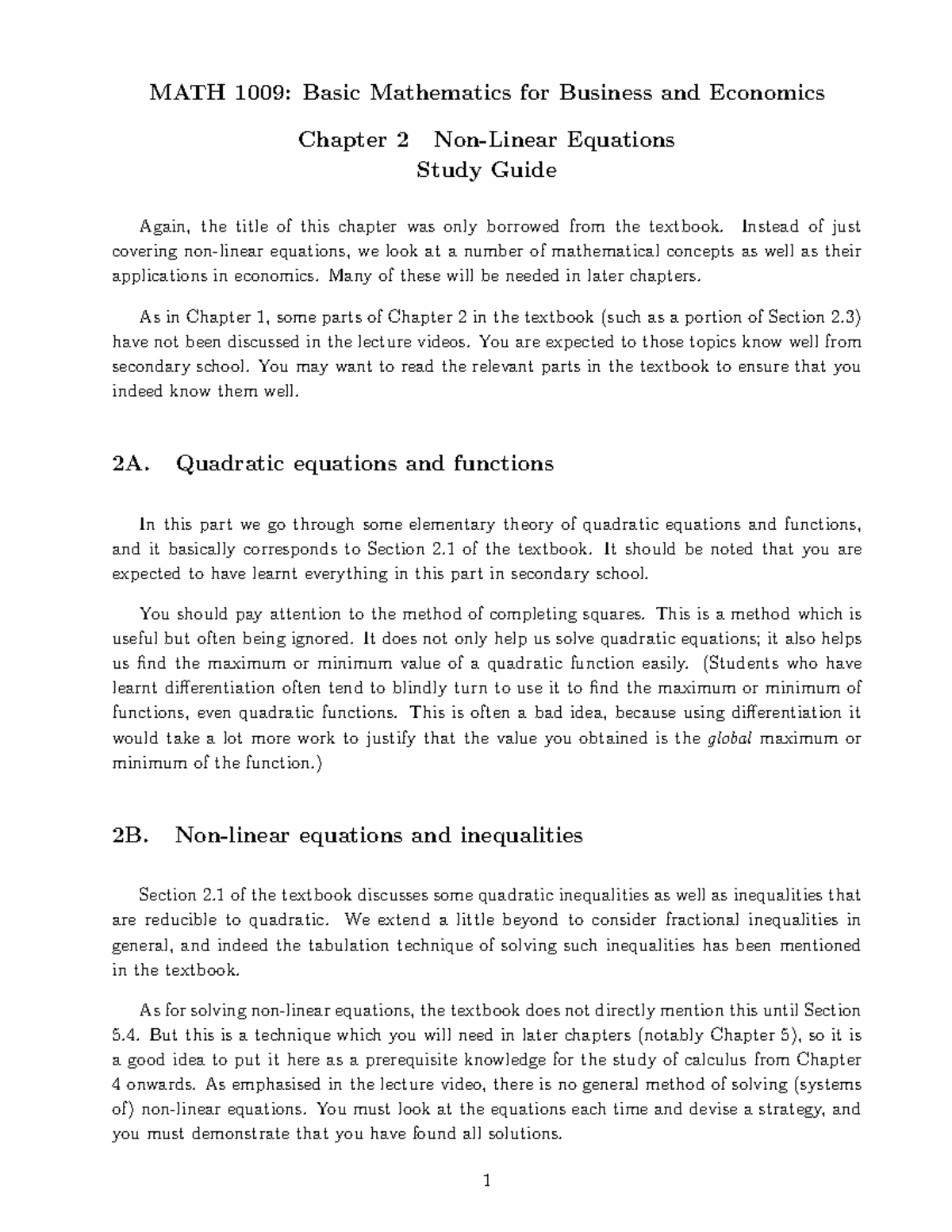 MATH 1009: Chapter 2 Equations & Applications Study Guide - Studocu