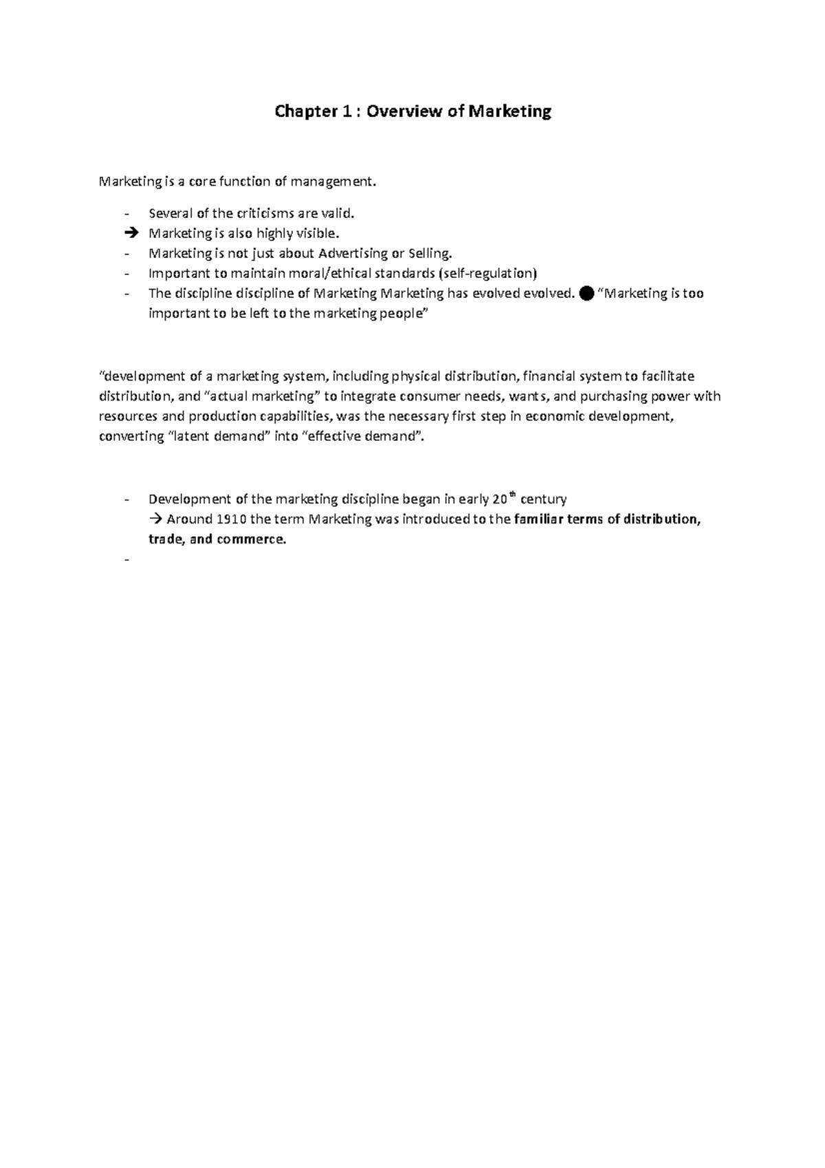Introduction - Chapter 1 : Overview of Marketing Marketing is a core ...