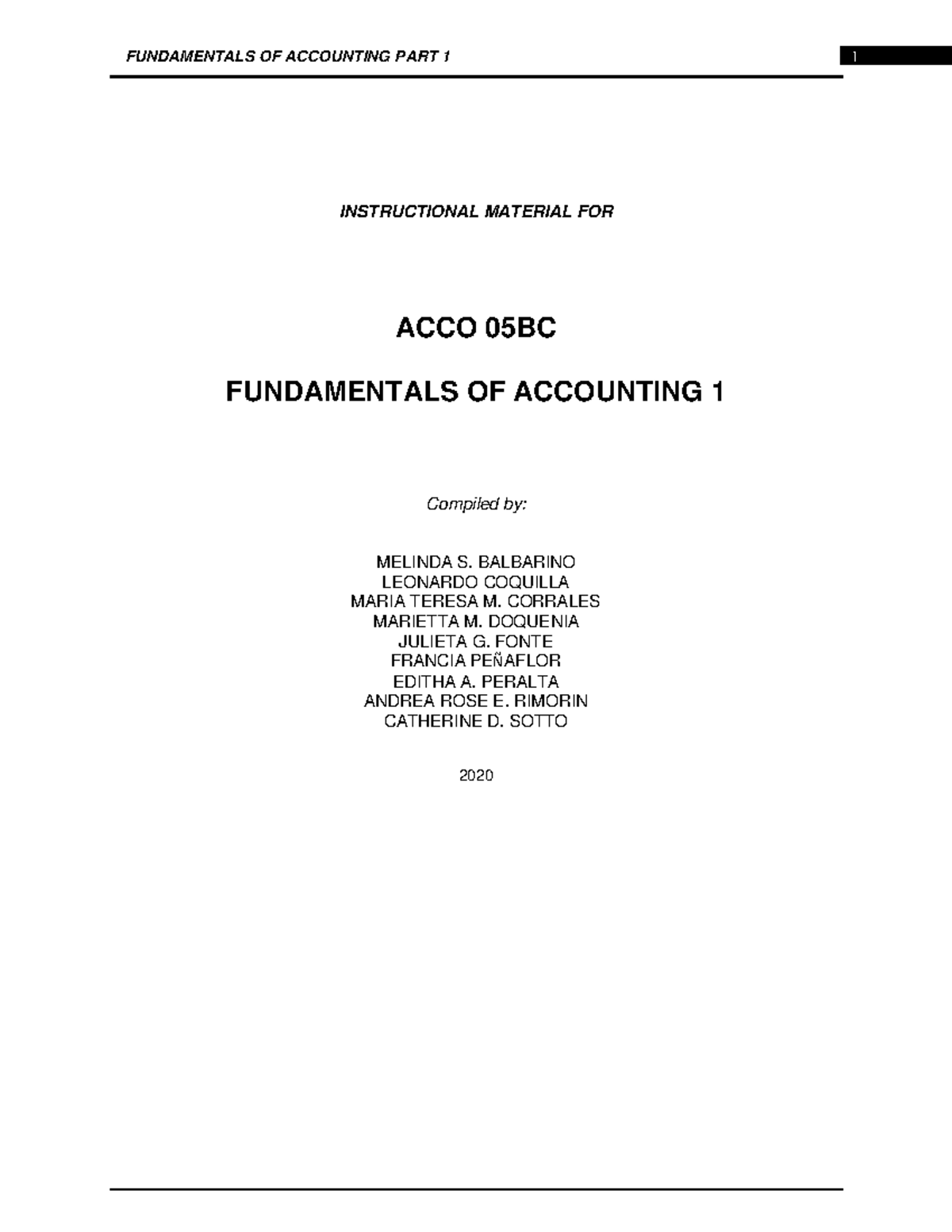ACCO 05BC - Fundamentals of Accounting 1: Course Overview Guide - Studocu