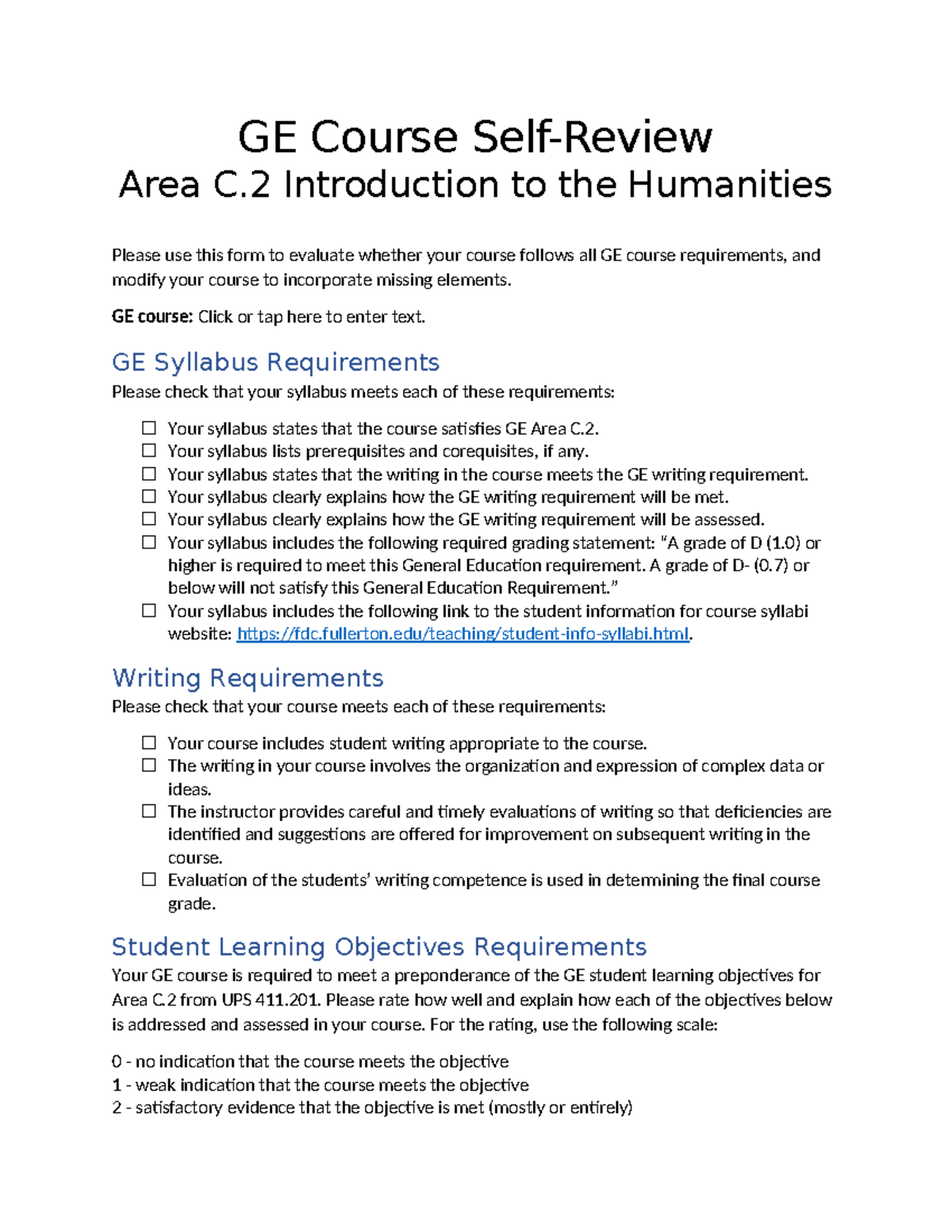 Ge course self review C2 - GE Course Self-Review Area C Introduction to ...
