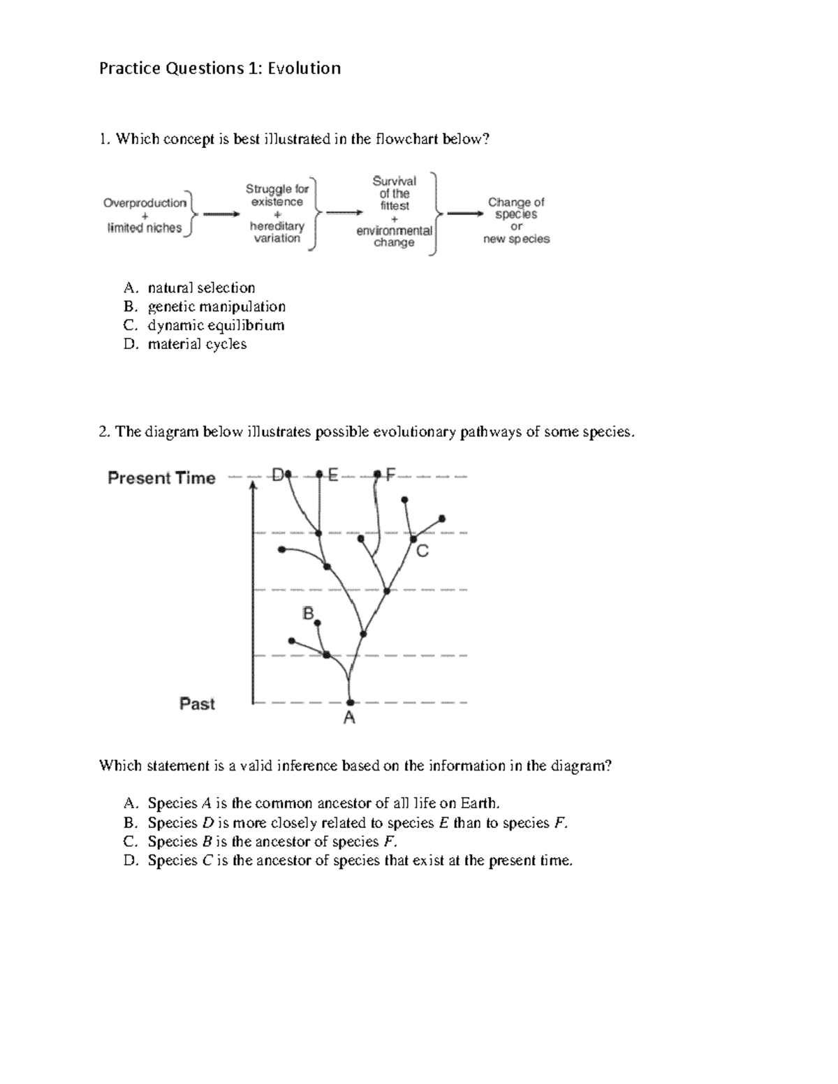 Practice Questions 1: Evolution Concepts and Inferences - Studocu