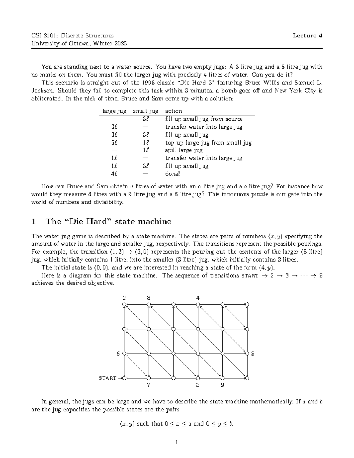 CSI 2101: Discrete Structures - Winter 2025 Lecture 4 Notes on Water ...