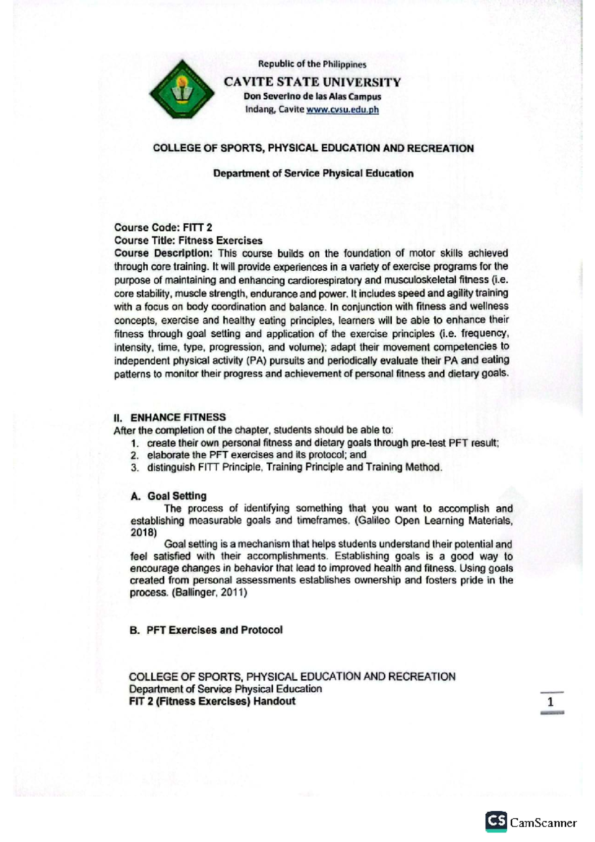 FITT 2 (Fitness Exercises) Handouts for 2nd Sem 2025 - Studocu