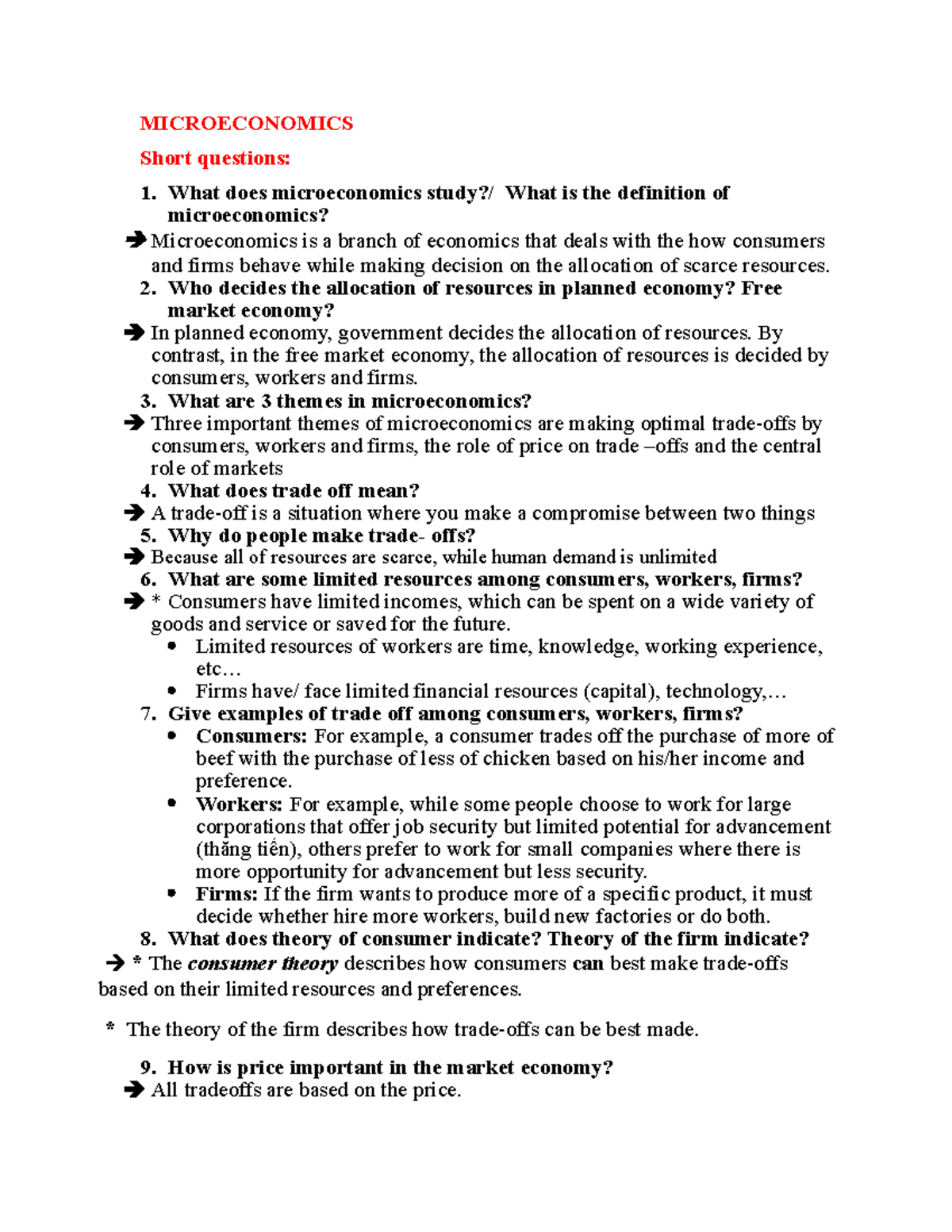 Microeconomics & Macroeconomics: Short Questions for Study Guide - Studocu