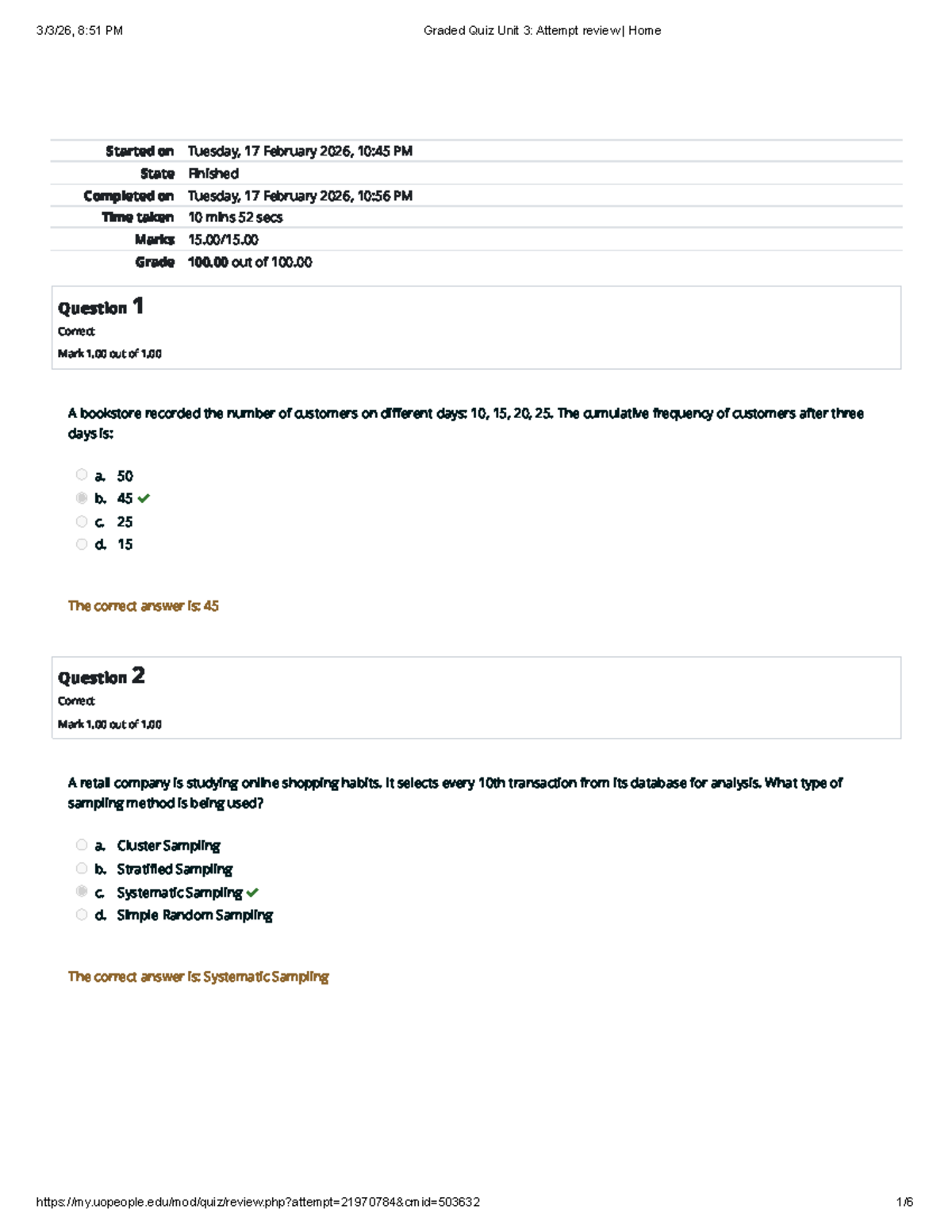 MATH 1280 Graded Quiz Unit 3: Attempt Review and Answers - Studocu