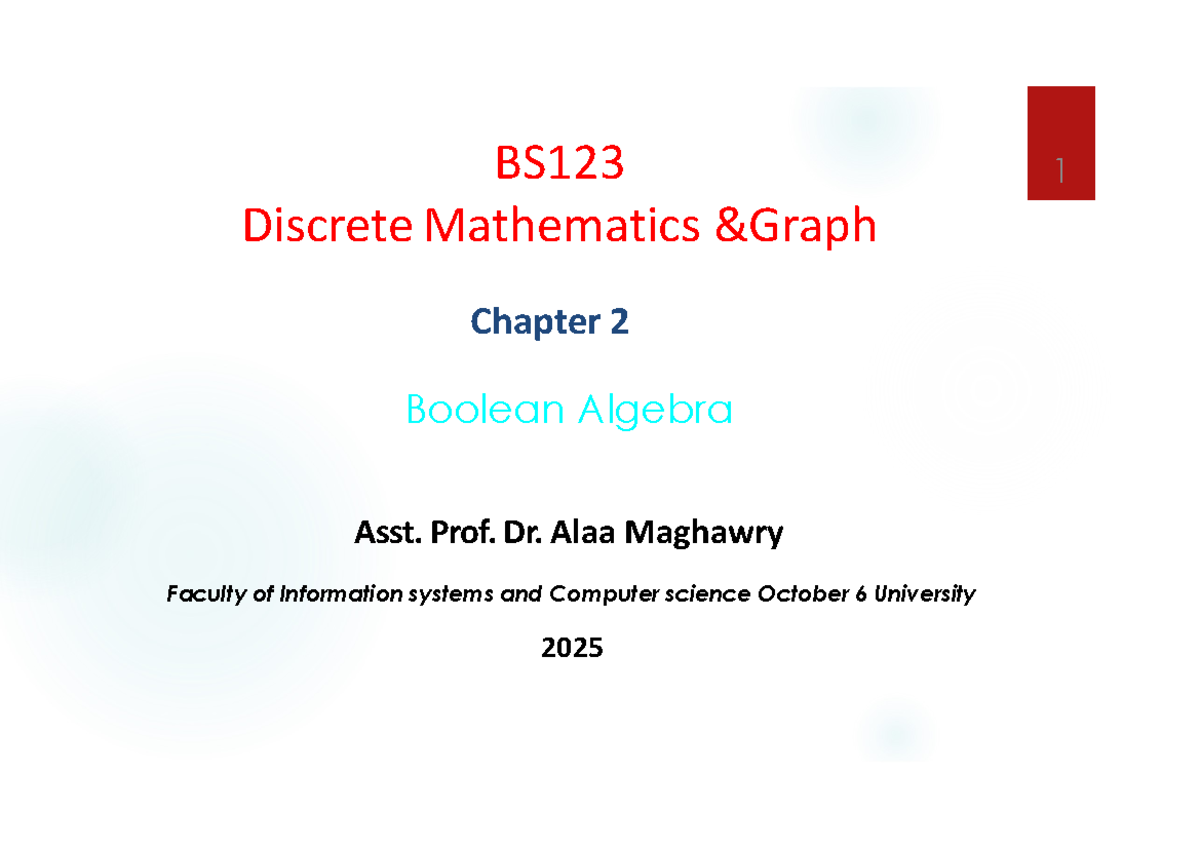 BS123 Discrete Mathematics: Chapter 2 - Boolean Algebra Overview - Studocu