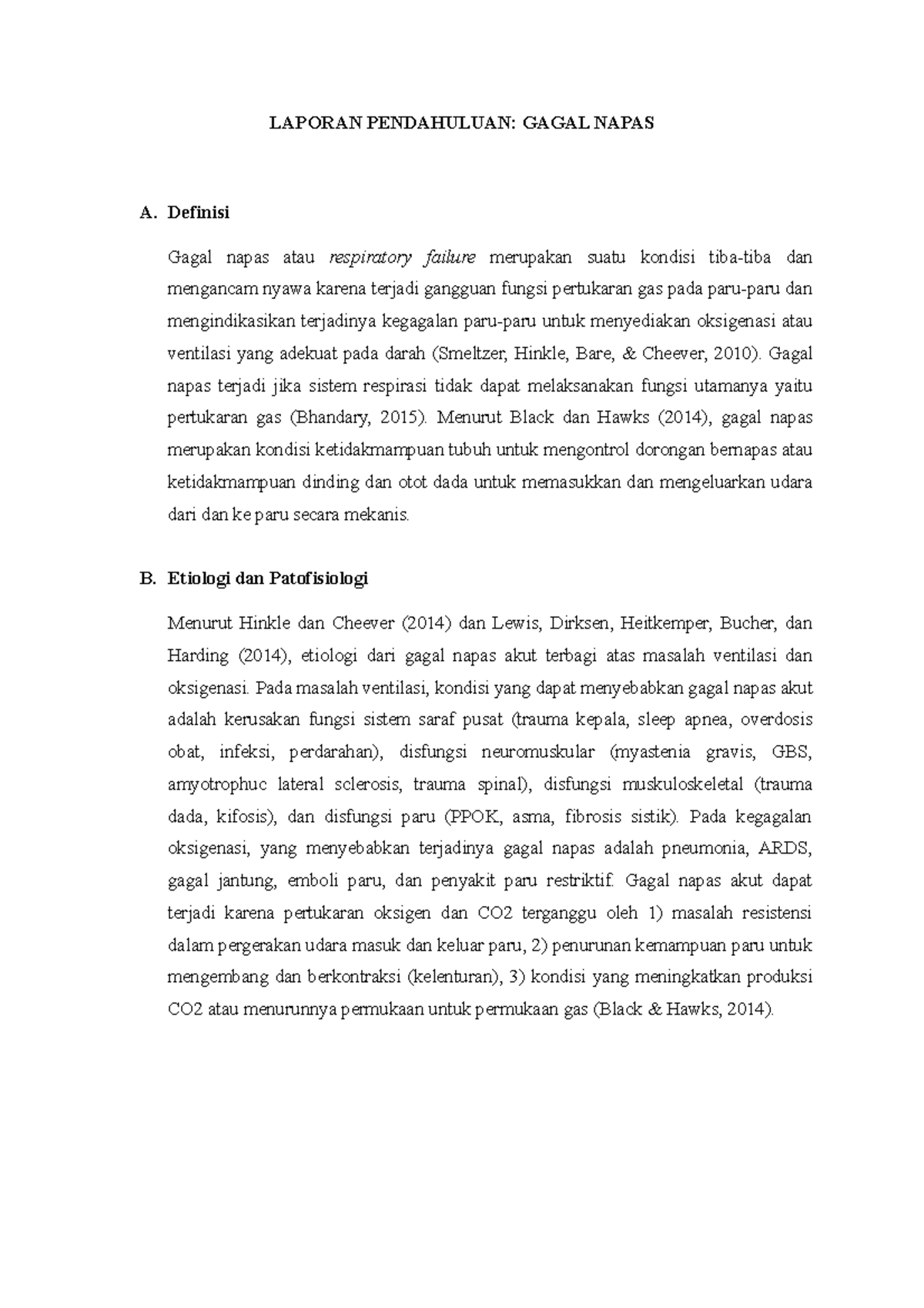 Laporan Pendahuluan Gagal Napas di ICU: Definisi dan Penanganan - Document Preview