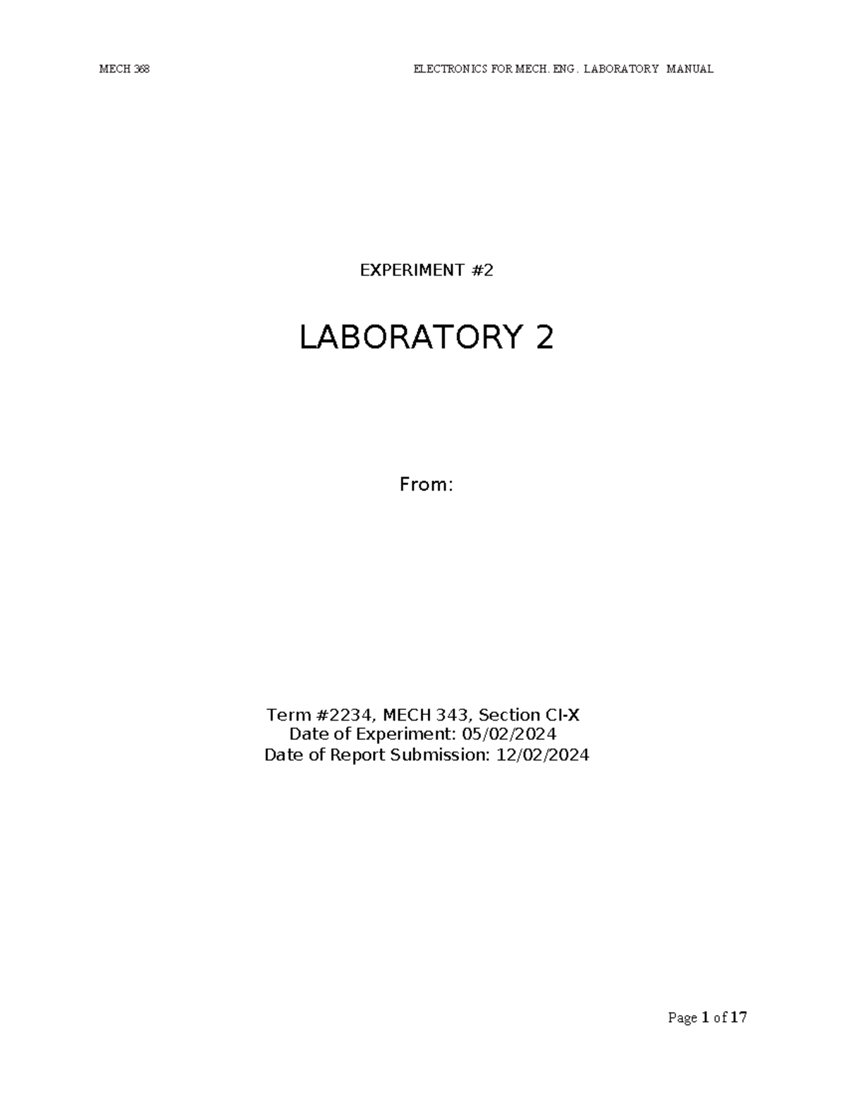 Mech 368 electronics for mechanical engineering laboratory report 2 ...