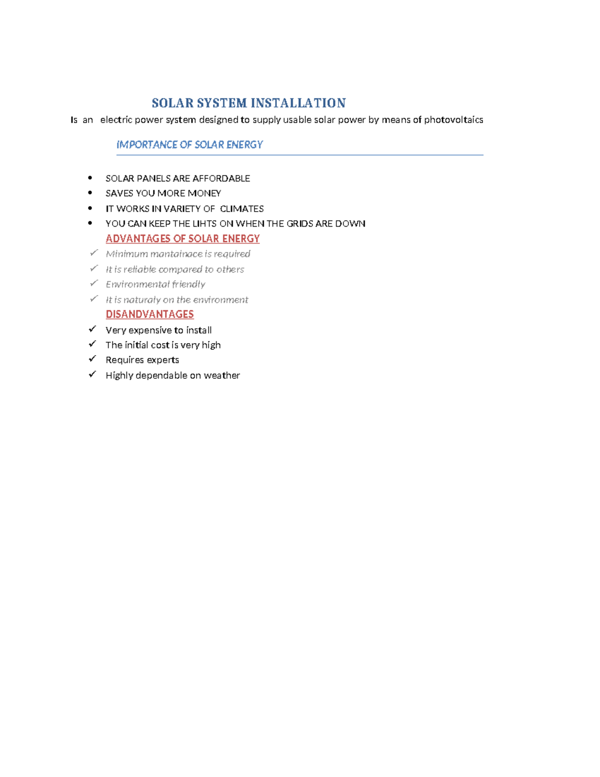 Solar System Installation - SOLAR SYSTEM INSTALLATION Is an electric ...