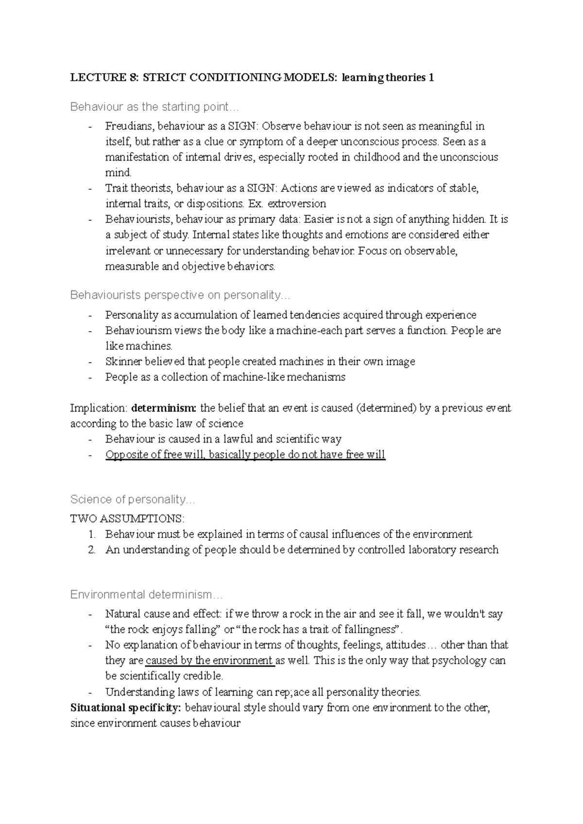 Personality and Behavioral Theories: Final Exam Notes (PSY 101 ...