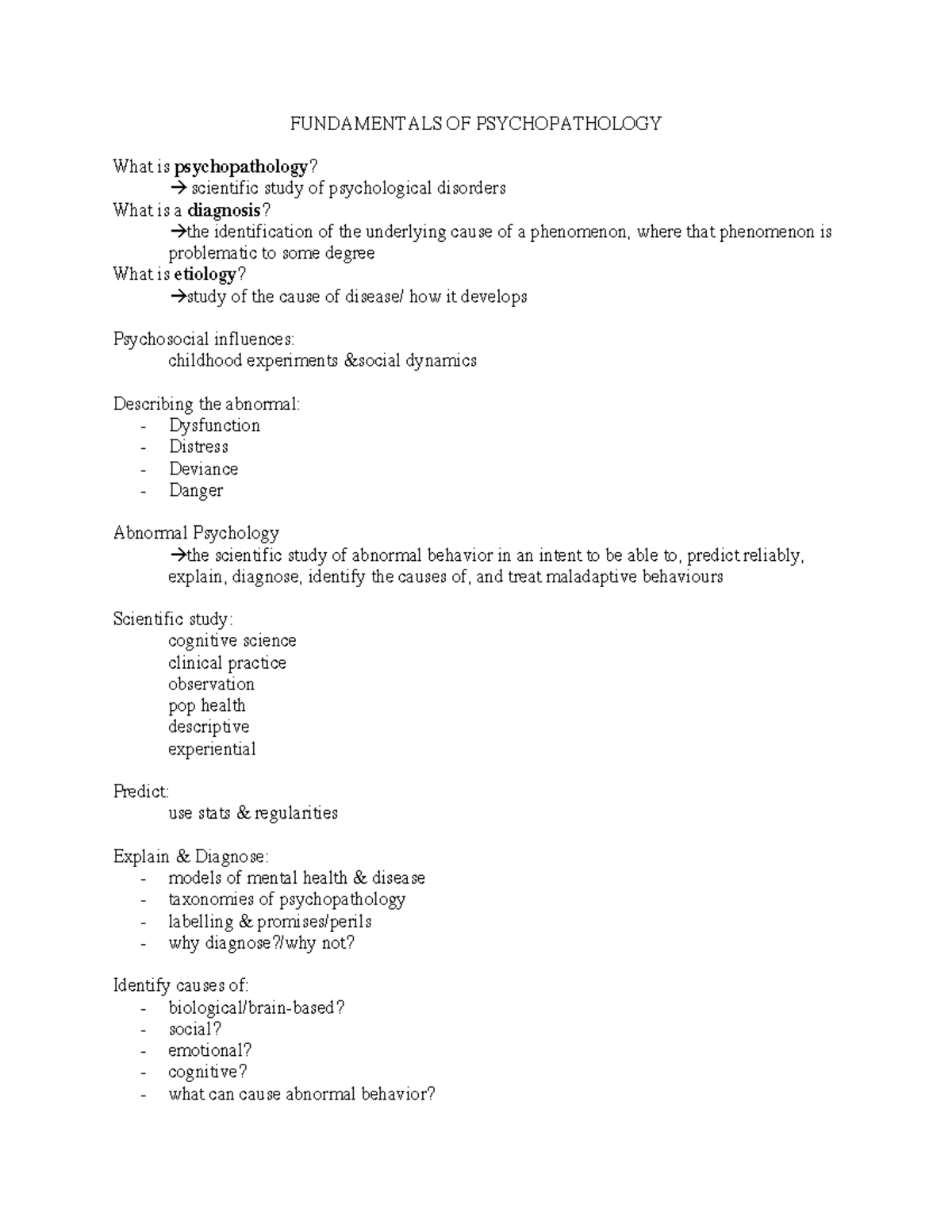 Psychopathology - PSY 101 Final Exam Notes - Studocu