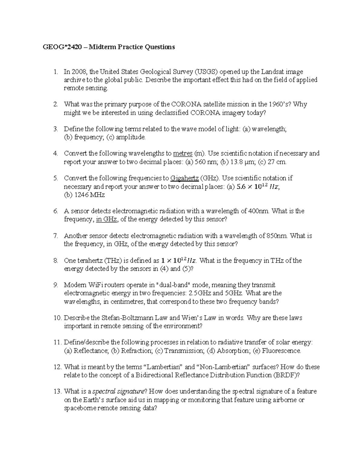 GEOG2420 Final Exam Practice Questions and Study Guide - Studocu
